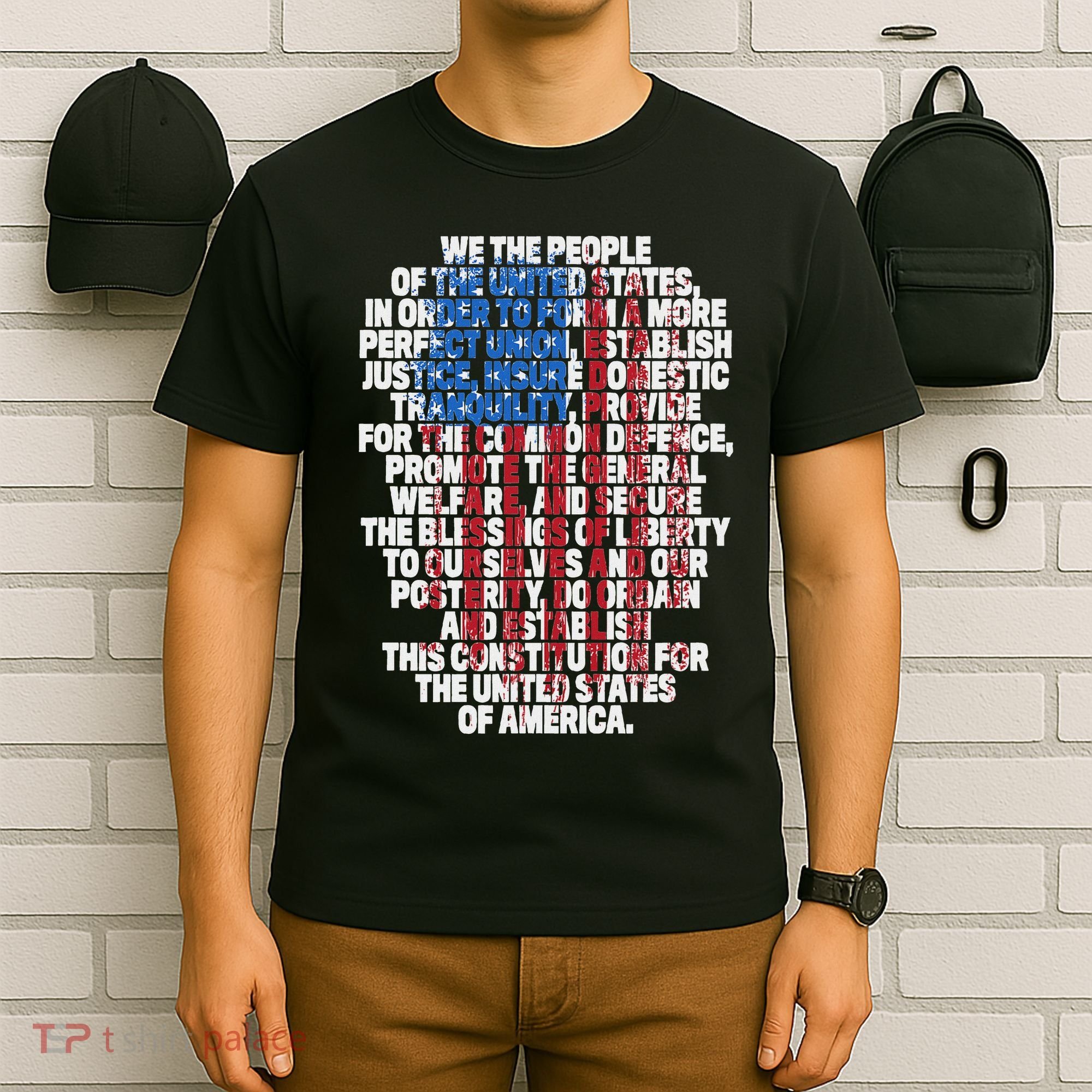 Us Constitution We The People With Vintage Flag T-Shirt