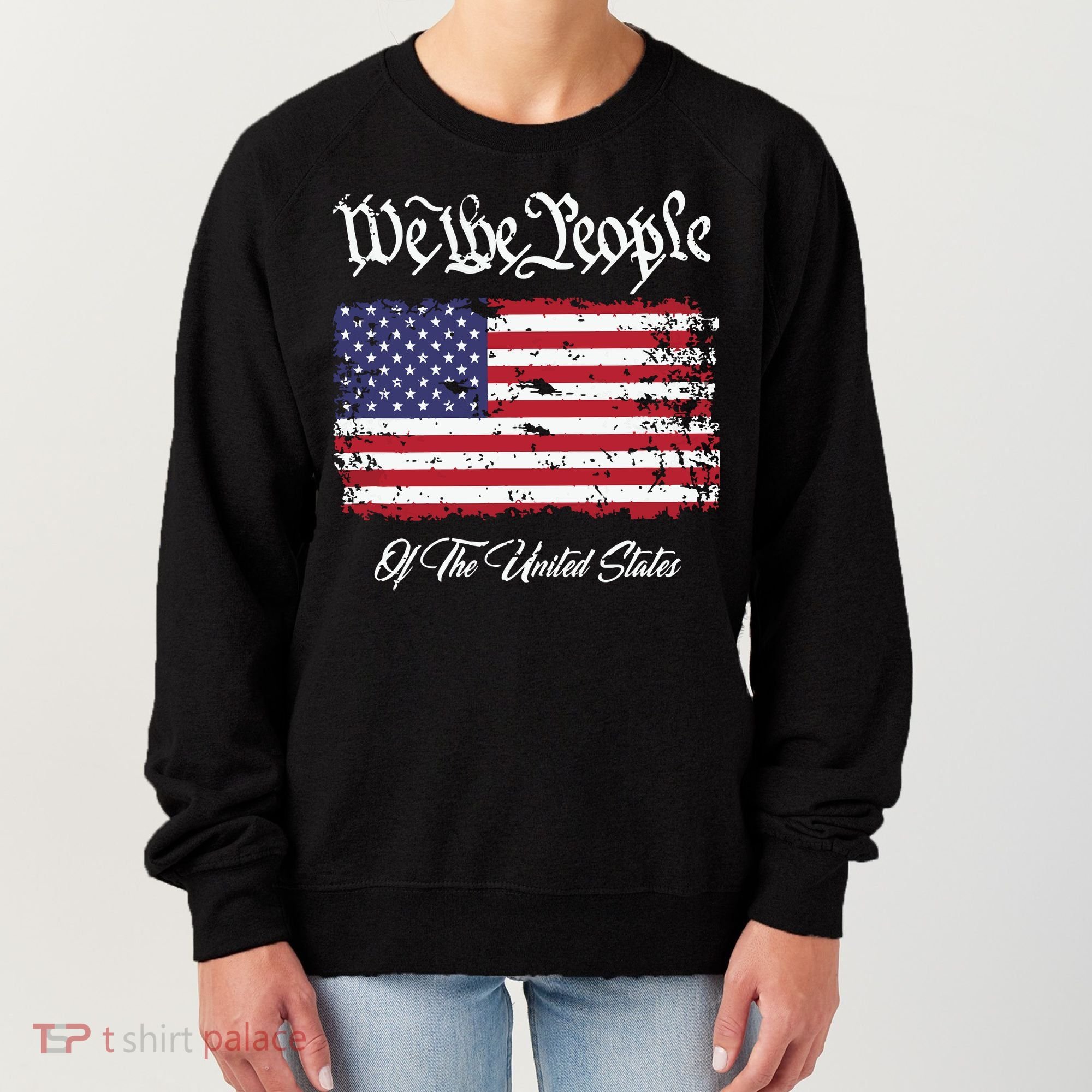 US Constitution We The People With Distressed Flag Women's Sweatshirt