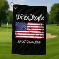 US Constitution We The People With Distressed Flag Golf Towel thumb 1