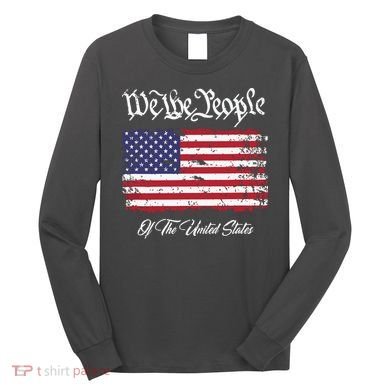 US Constitution We The People With Distressed Flag Long Sleeve Shirt