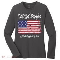US Constitution We The People With Distressed Flag Women's Long Sleeve Shirt thumb 0