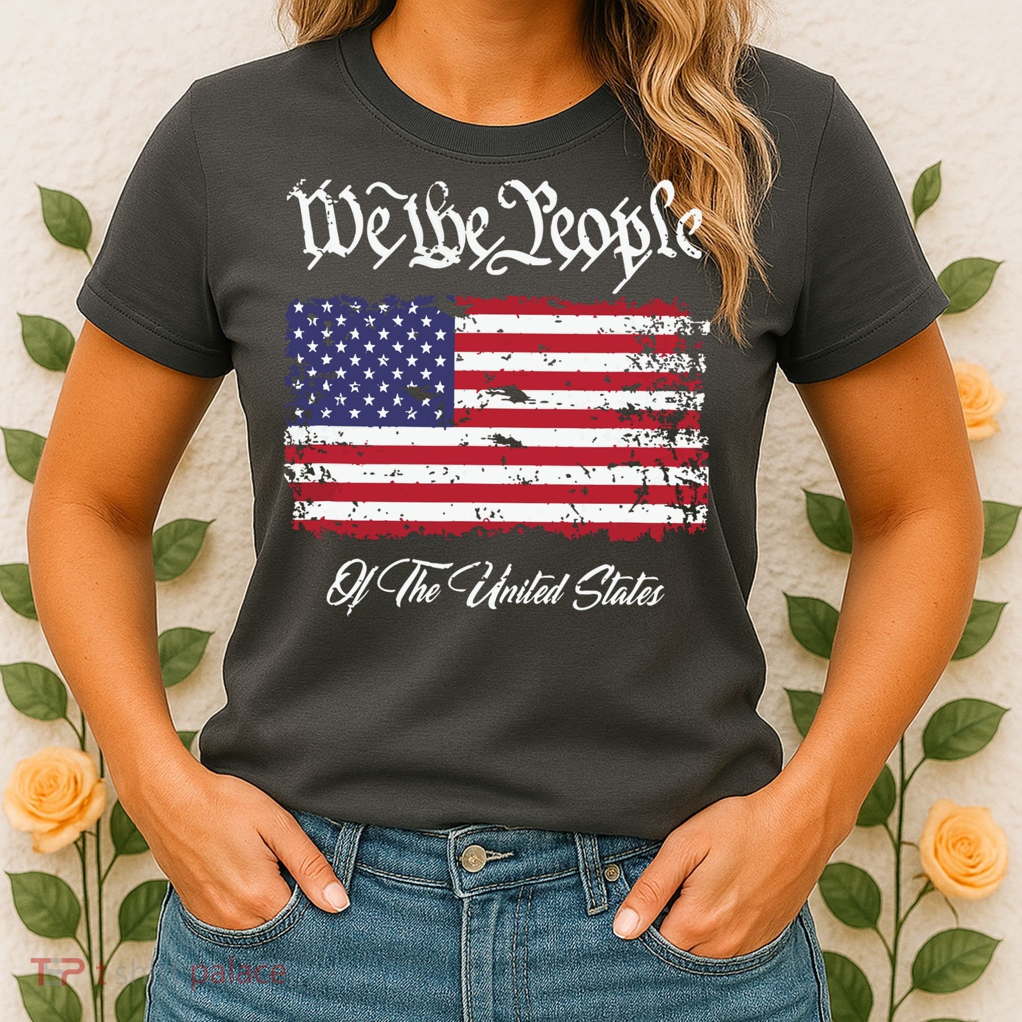 US Constitution We The People With Distressed Flag Women's T-Shirt