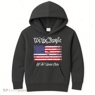 US Constitution We The People With Distressed Flag Kids Hoodie