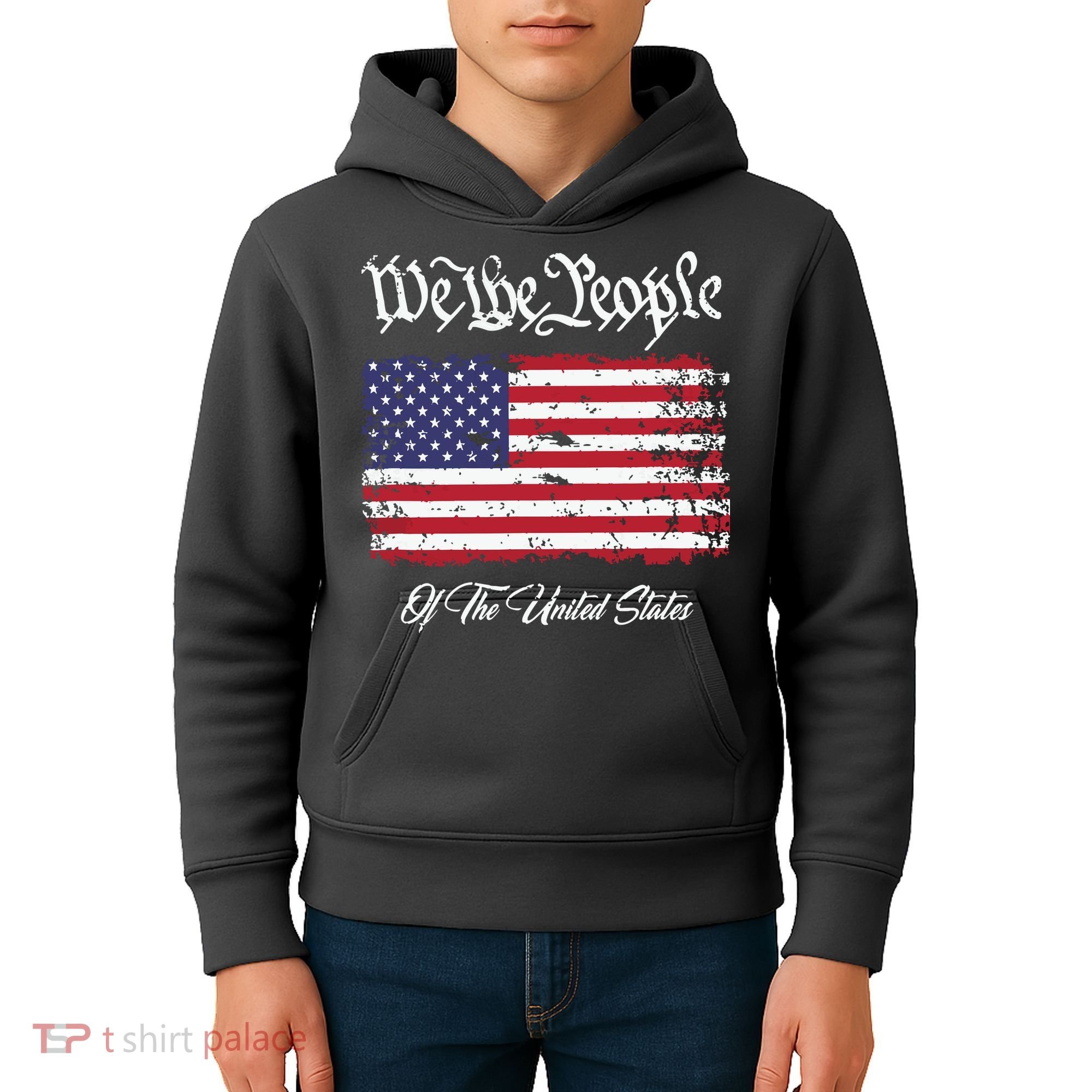 US Constitution We The People With Distressed Flag Kids Hoodie