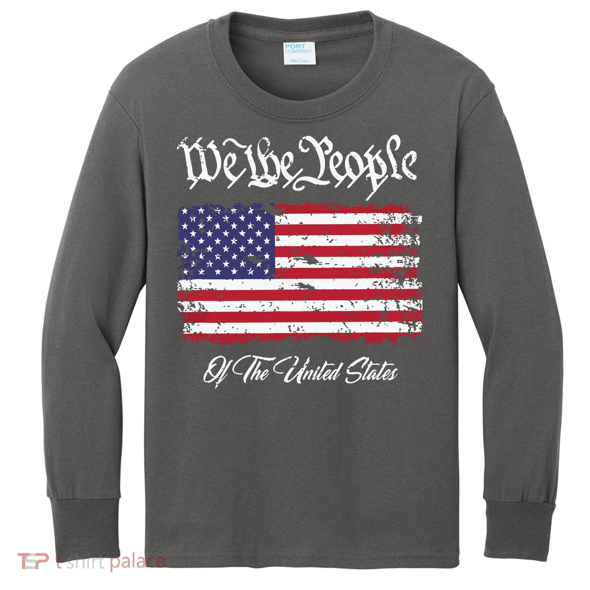 US Constitution We The People With Distressed Flag Kids Long Sleeve Shirt