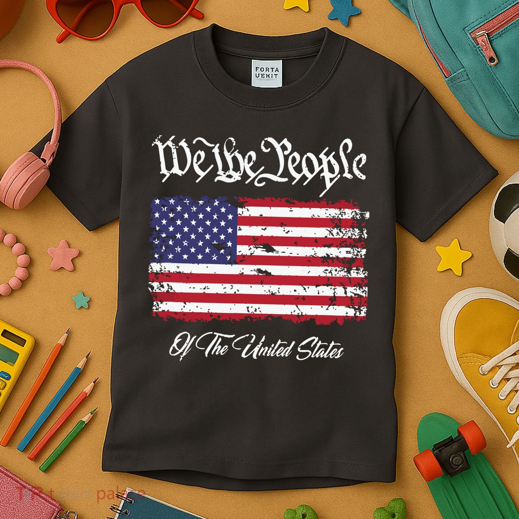 US Constitution We The People With Distressed Flag Kids T-Shirt