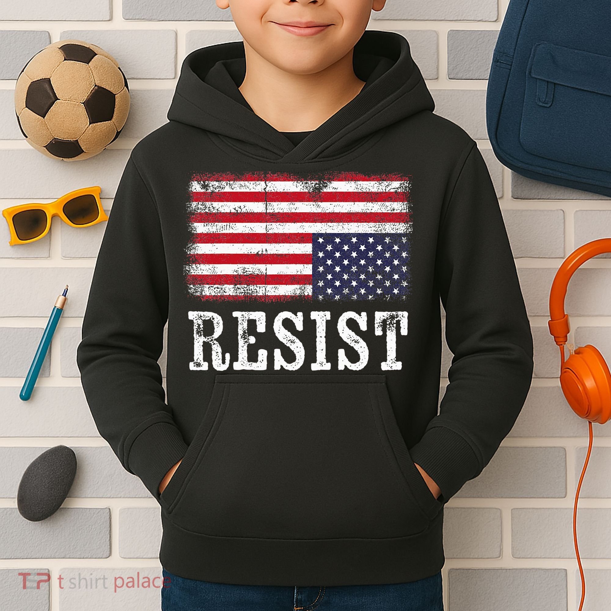 Upside Down American Flag Resist Distress United States Usa Kids Hoodie
