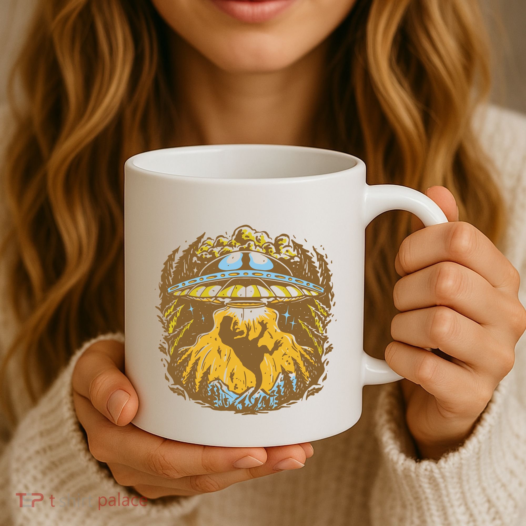 UFO Dinosaur Abduction Coffee Mug