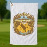 UFO Dinosaur Abduction Golf Towel thumb 1