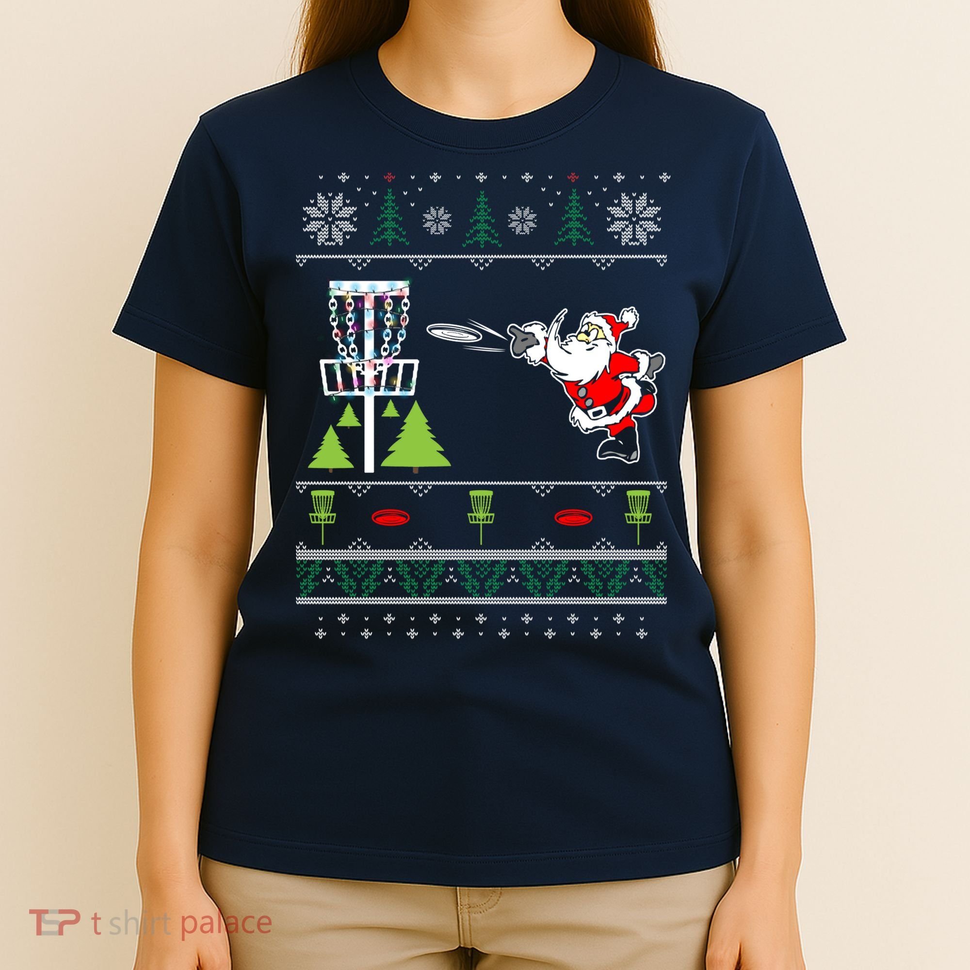 Ugly Disc Golf Santa Christmas Sweater Funny Xmas Frolf T-Shirt