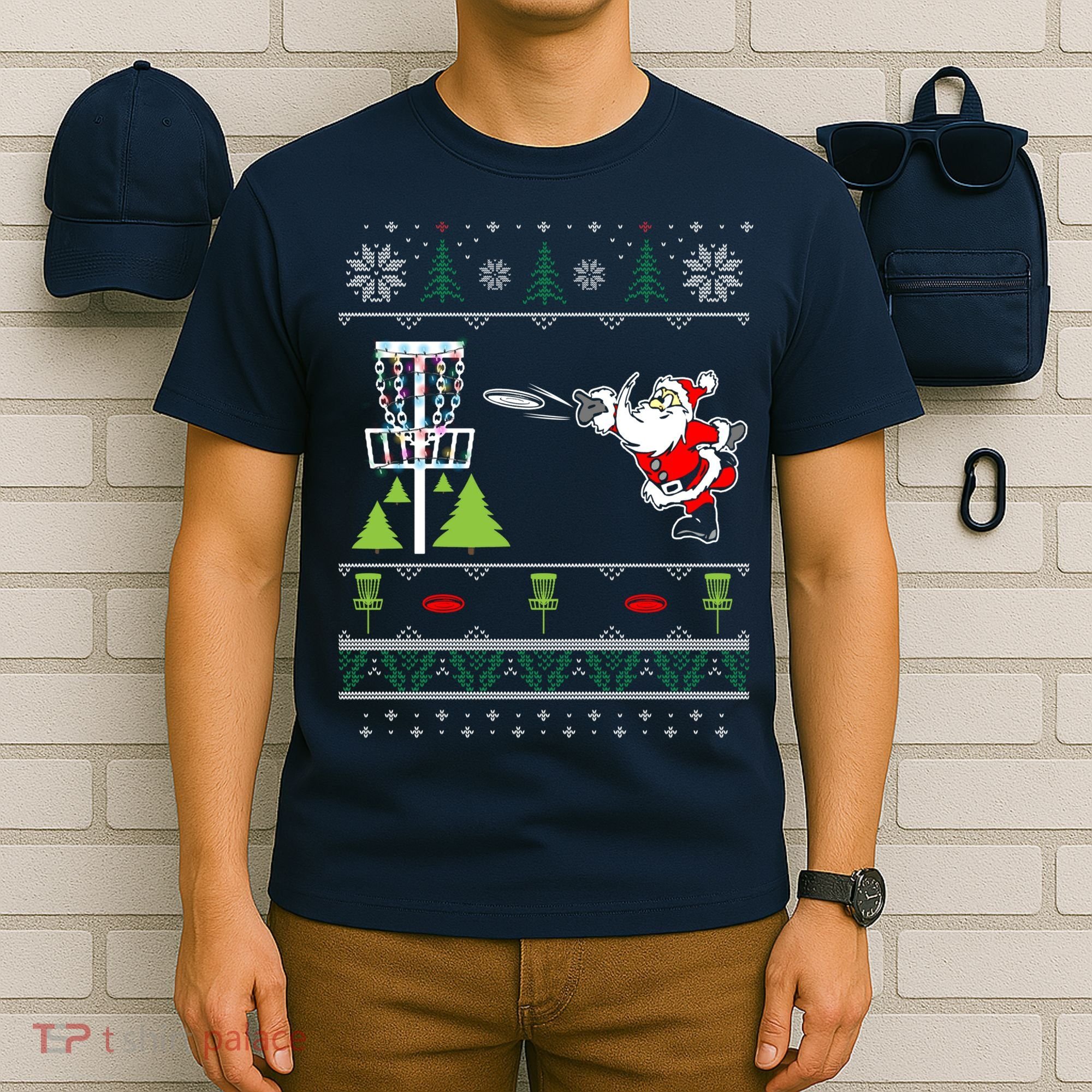 Ugly Disc Golf Santa Christmas Sweater Funny Xmas Frolf T-Shirt