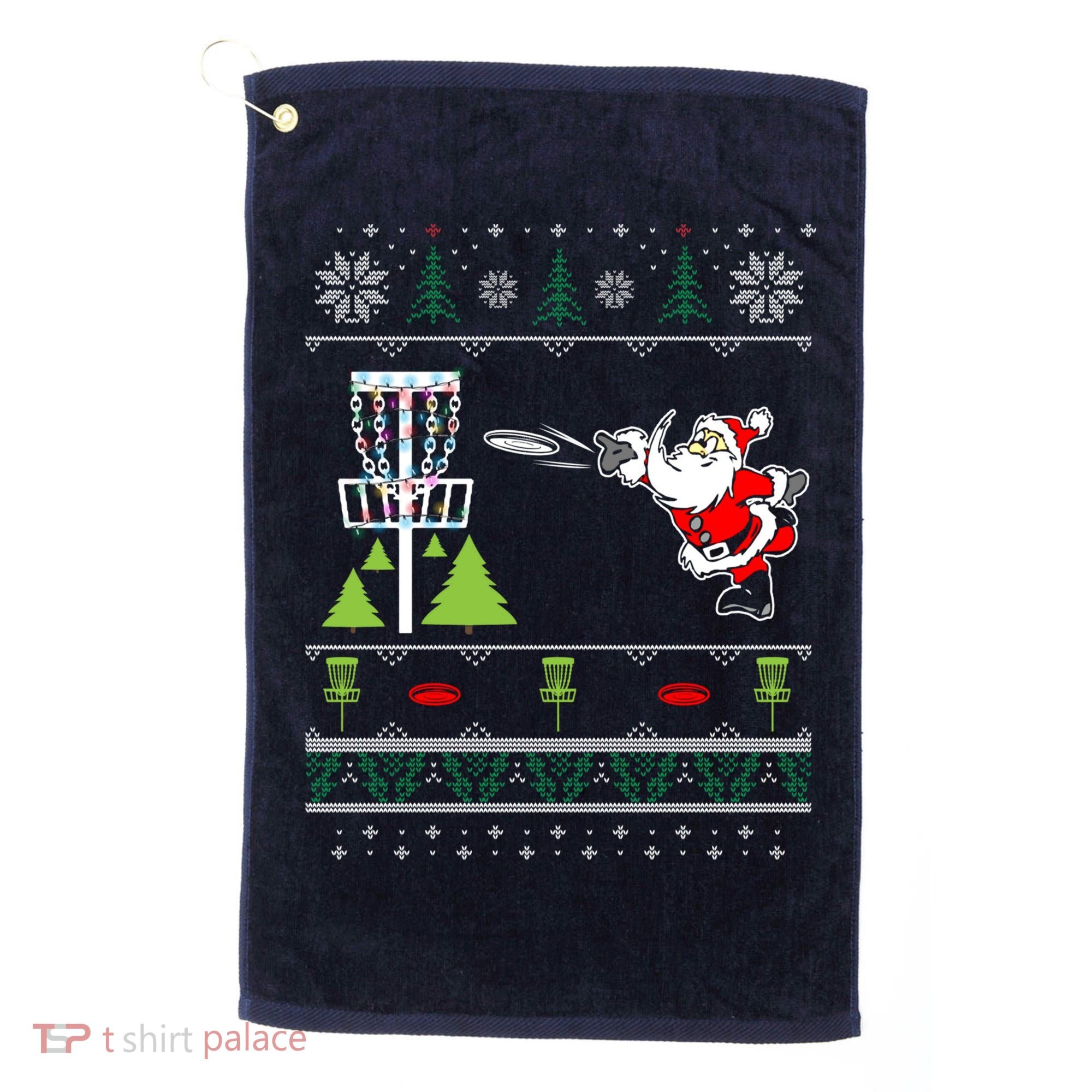 Ugly Disc Golf Santa Christmas Sweater Funny Xmas Frolf Golf Towel