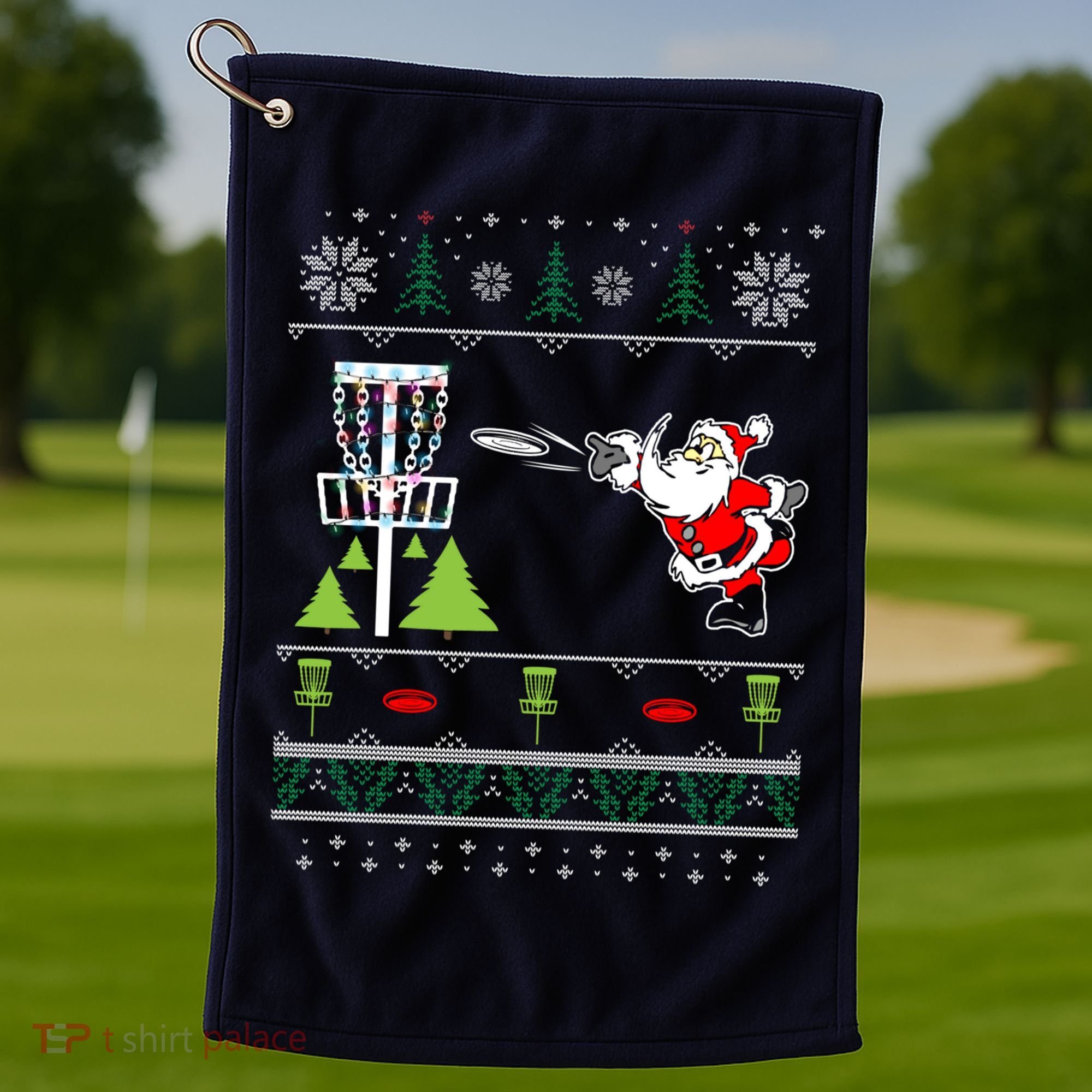 Ugly Disc Golf Santa Christmas Sweater Funny Xmas Frolf Golf Towel