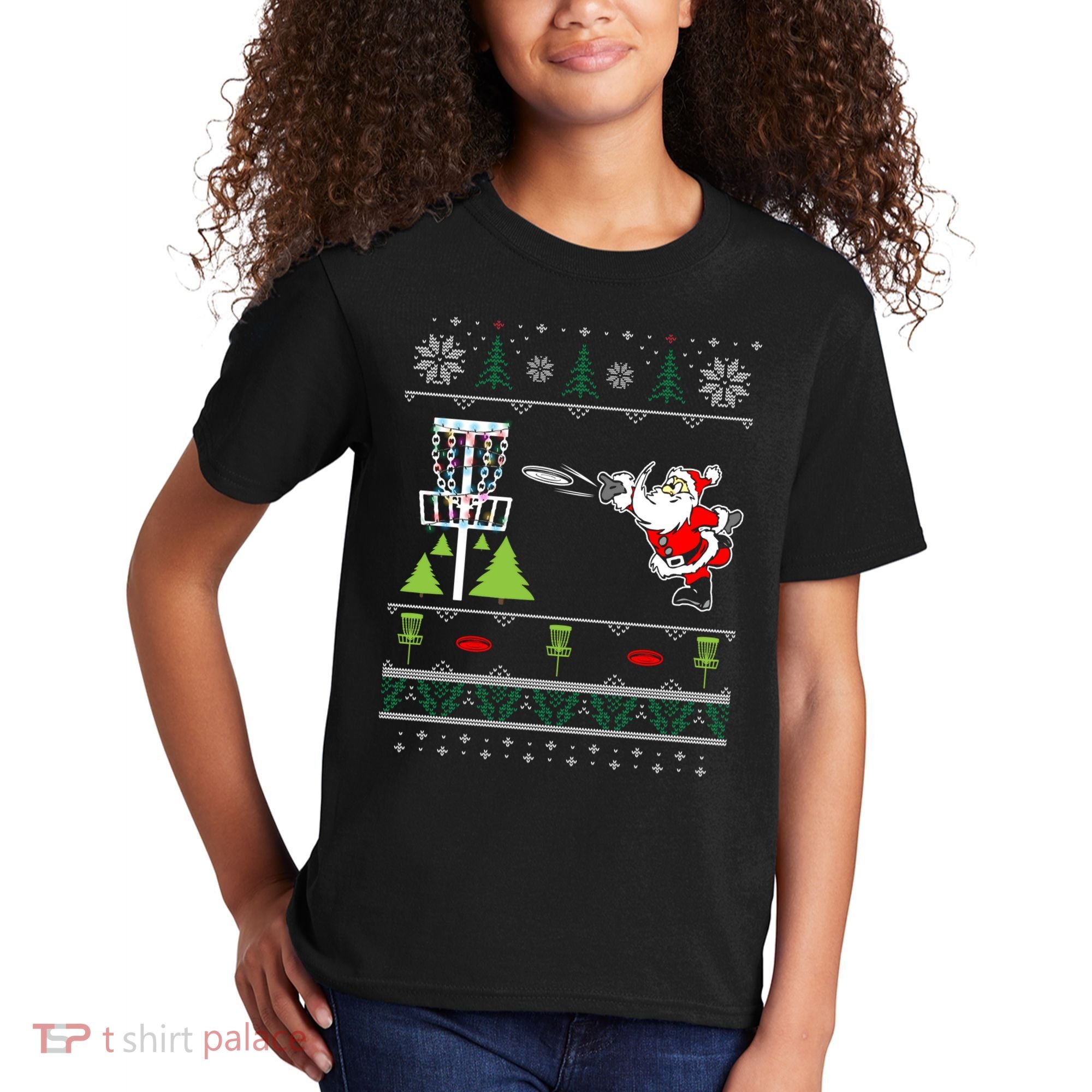 Ugly Disc Golf Santa Christmas Sweater Funny Xmas Frolf Kids T-Shirt