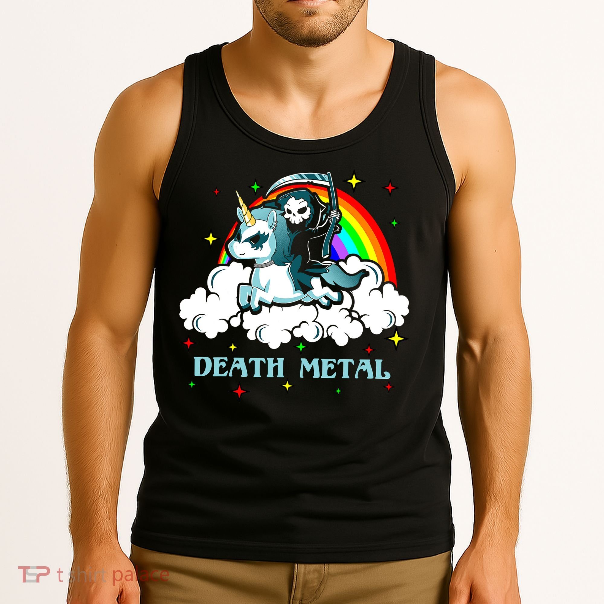 Unicorn Death Metal Rocker Go To Hell Rainbow Tank Top