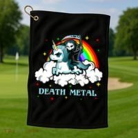 Unicorn Death Metal Rocker Go To Hell Rainbow Golf Towel thumb 1