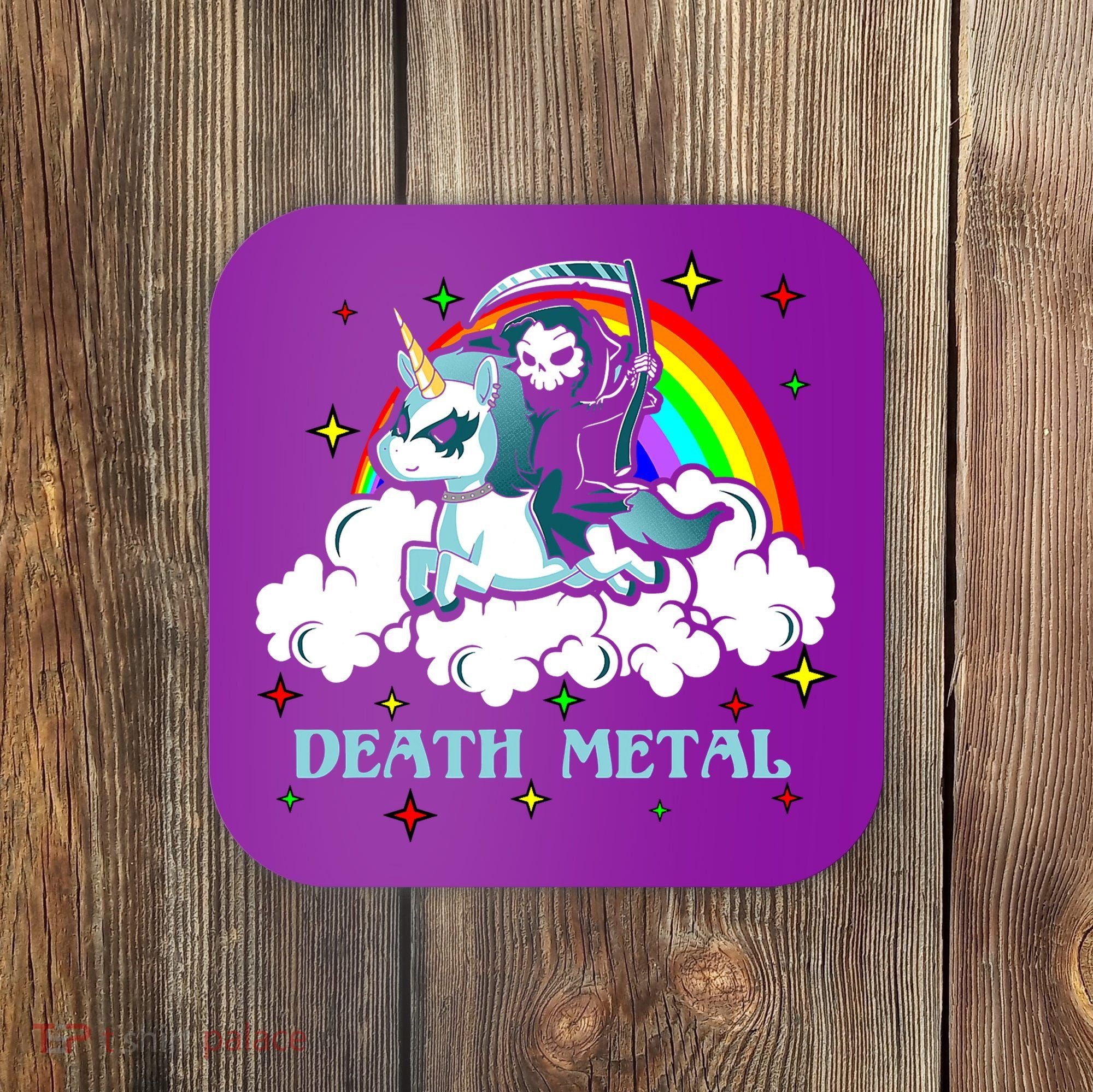 Unicorn Death Metal Rocker Go To Hell Rainbow Coaster