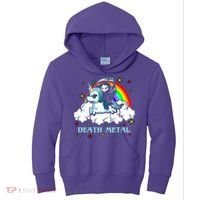 Unicorn Death Metal Rocker Go To Hell Rainbow Kids Hoodie thumb 0