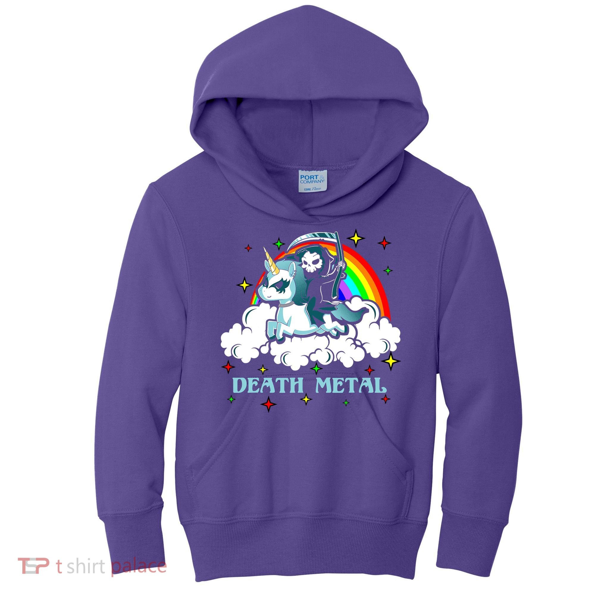 Unicorn Death Metal Rocker Go To Hell Rainbow Kids Hoodie