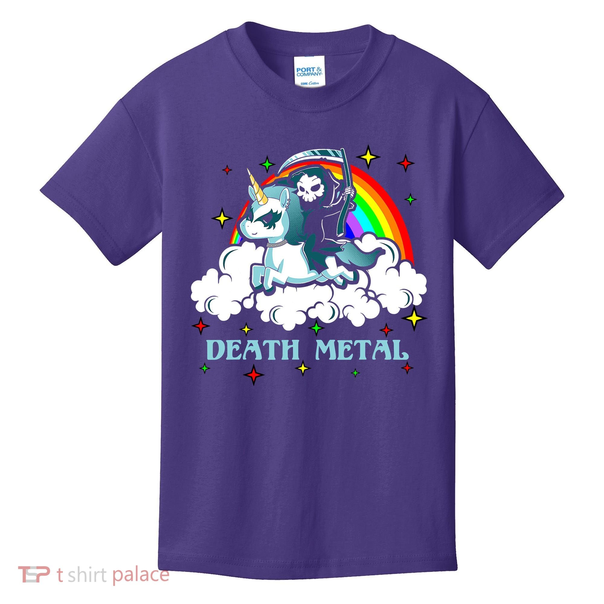 Unicorn Death Metal Rocker Go To Hell Rainbow Kids T-Shirt