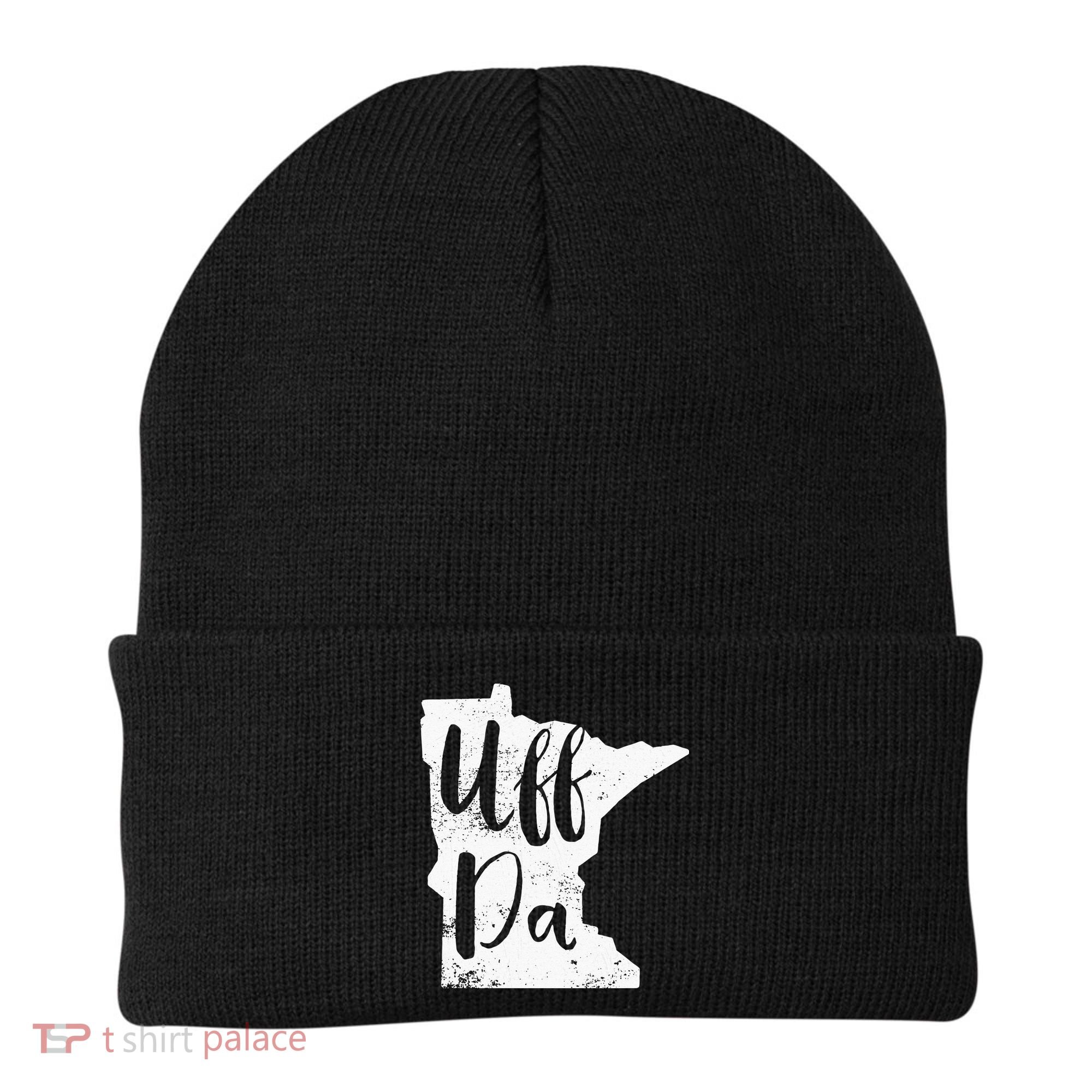 Uff Da Minnesota Map Funny Distressed Beanie