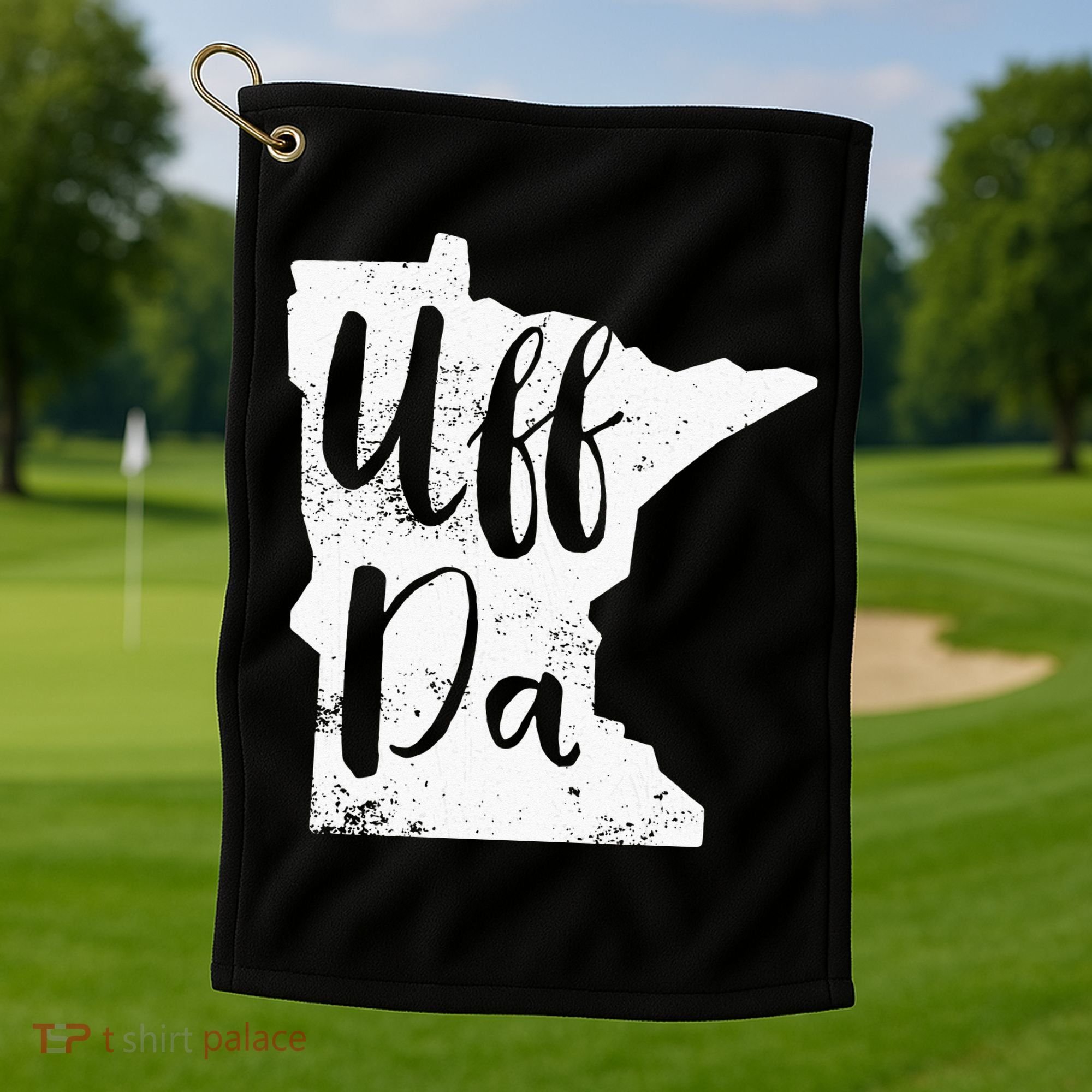Uff Da Minnesota Map Funny Distressed Golf Towel