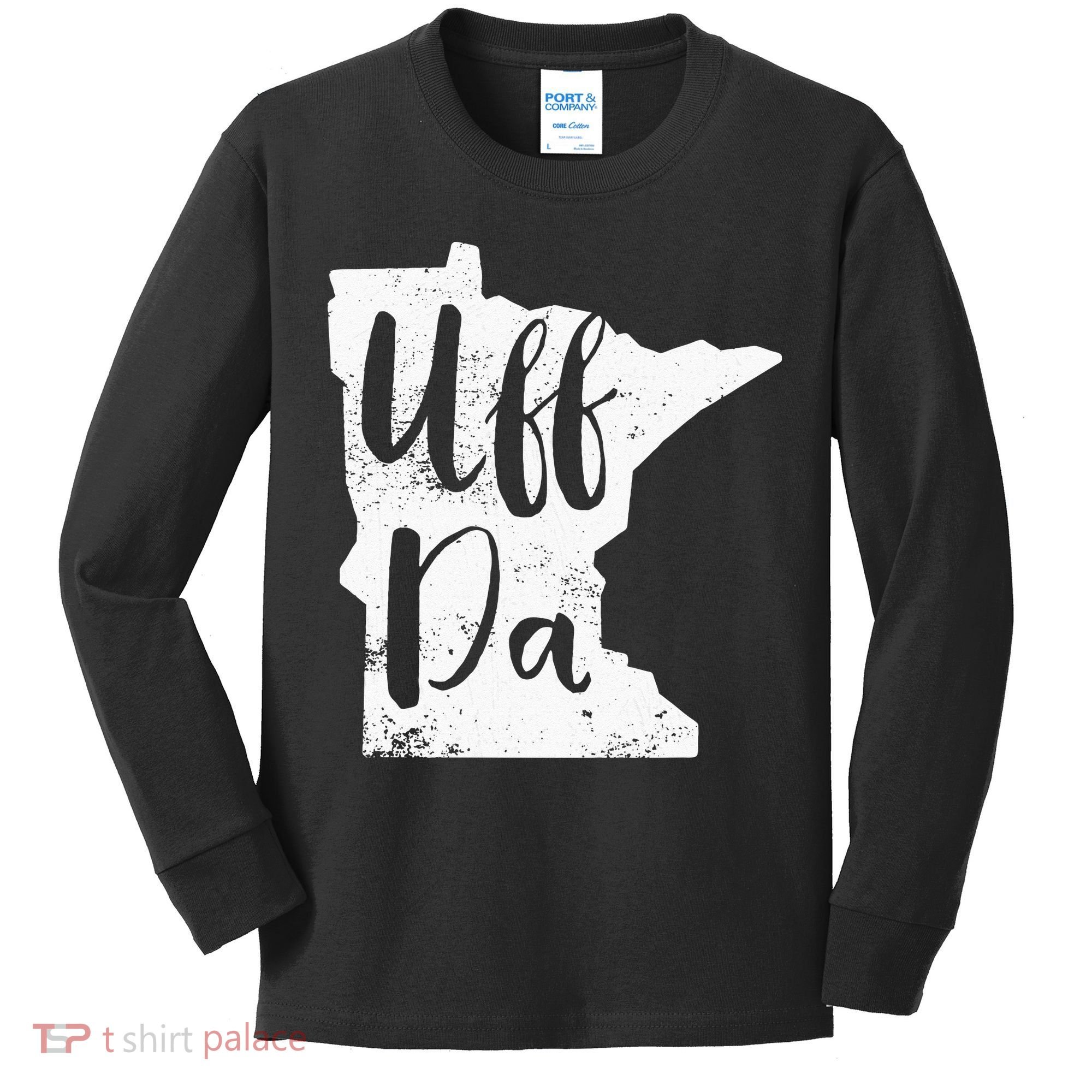 Uff Da Minnesota Map Funny Distressed Kids Long Sleeve Shirt