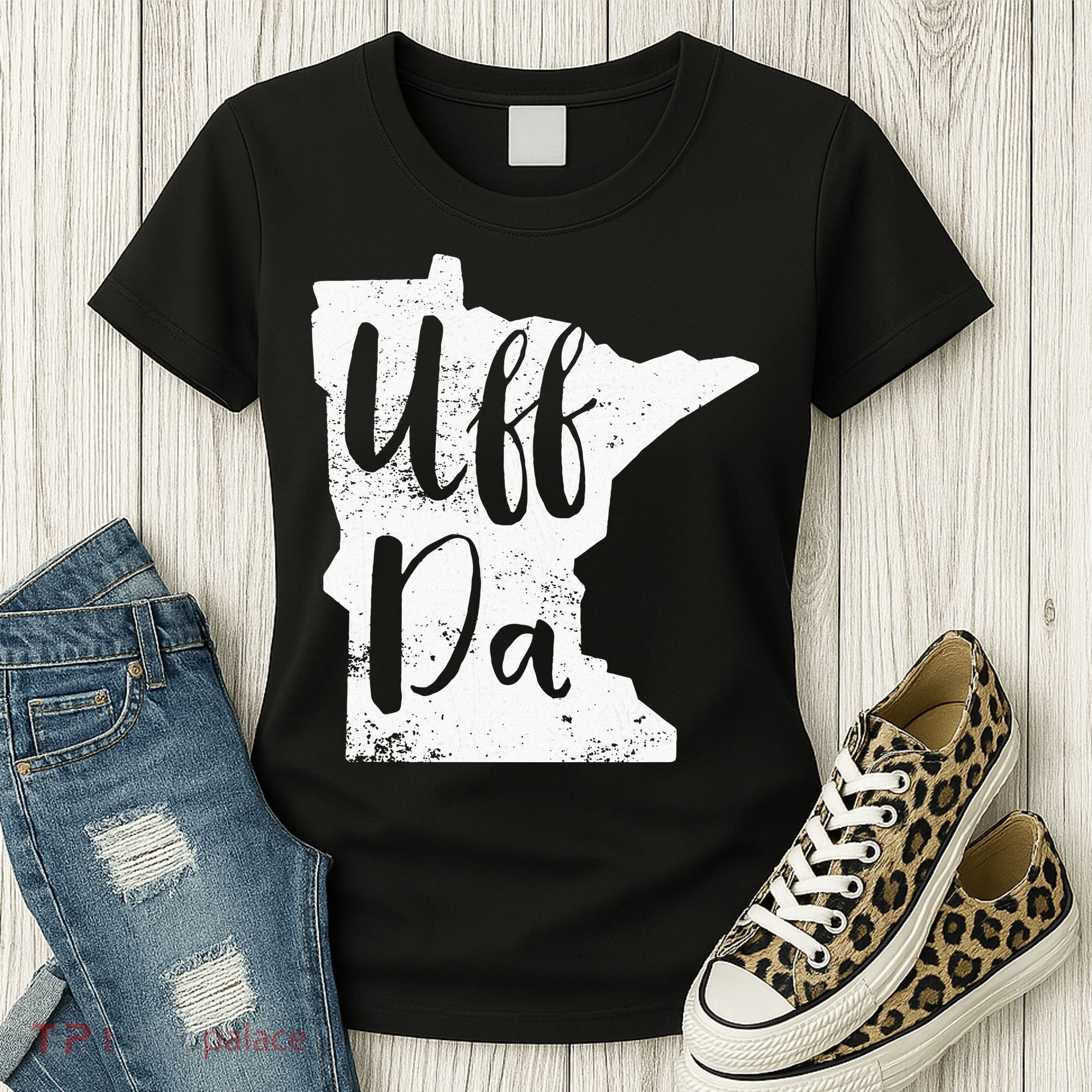 Uff Da Minnesota Map Funny Distressed Women's T-Shirt
