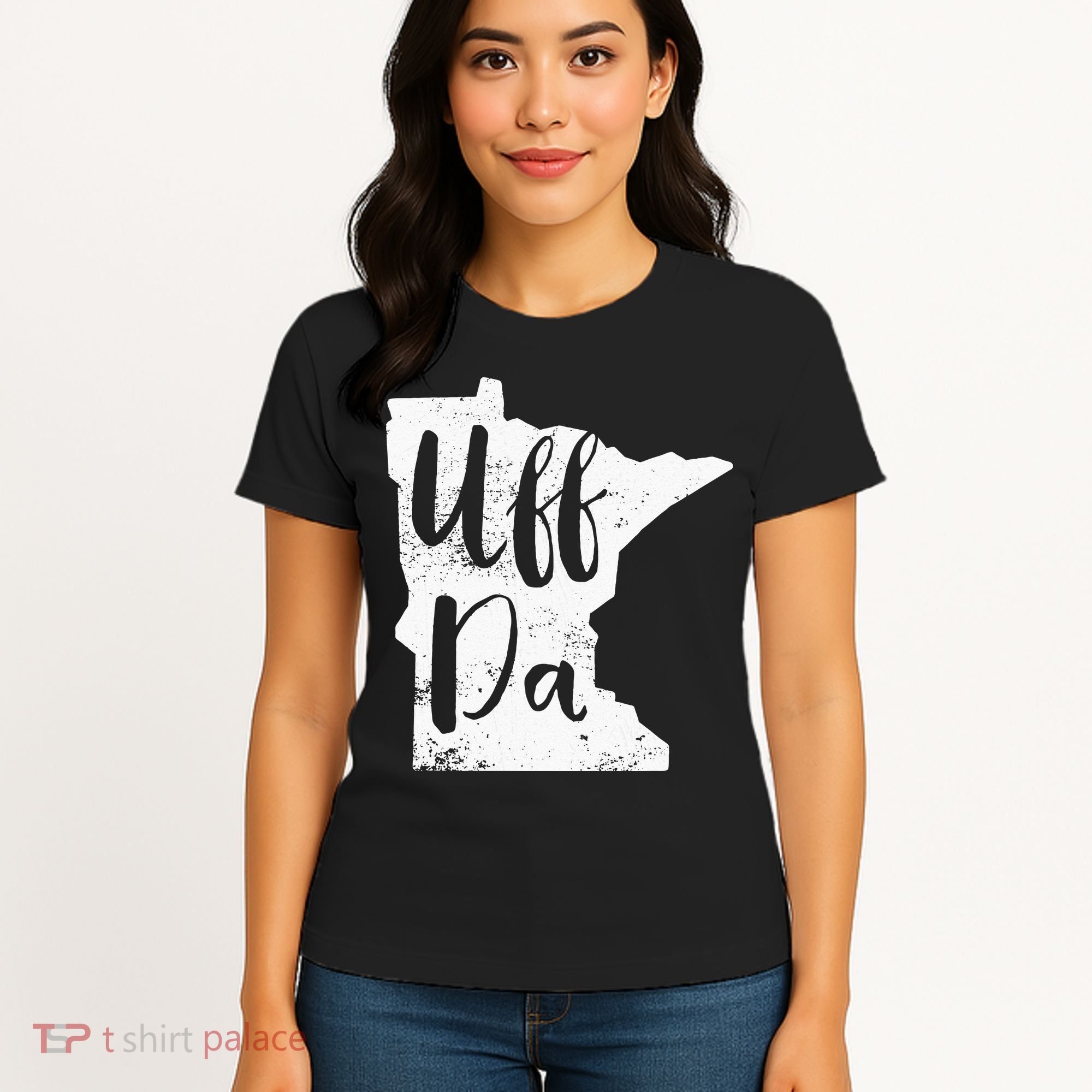 Uff Da Minnesota Map Funny Distressed Women's T-Shirt