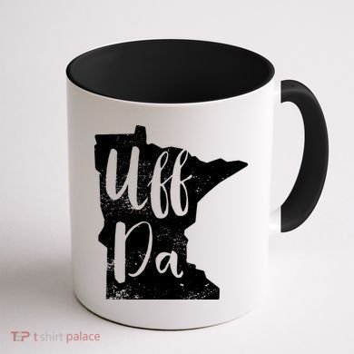Uff Da Minnesota Map Funny Distressed Coffee Mug back