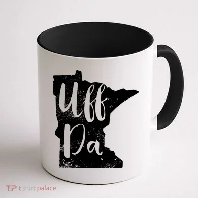 Uff Da Minnesota Map Funny Distressed Coffee Mug back