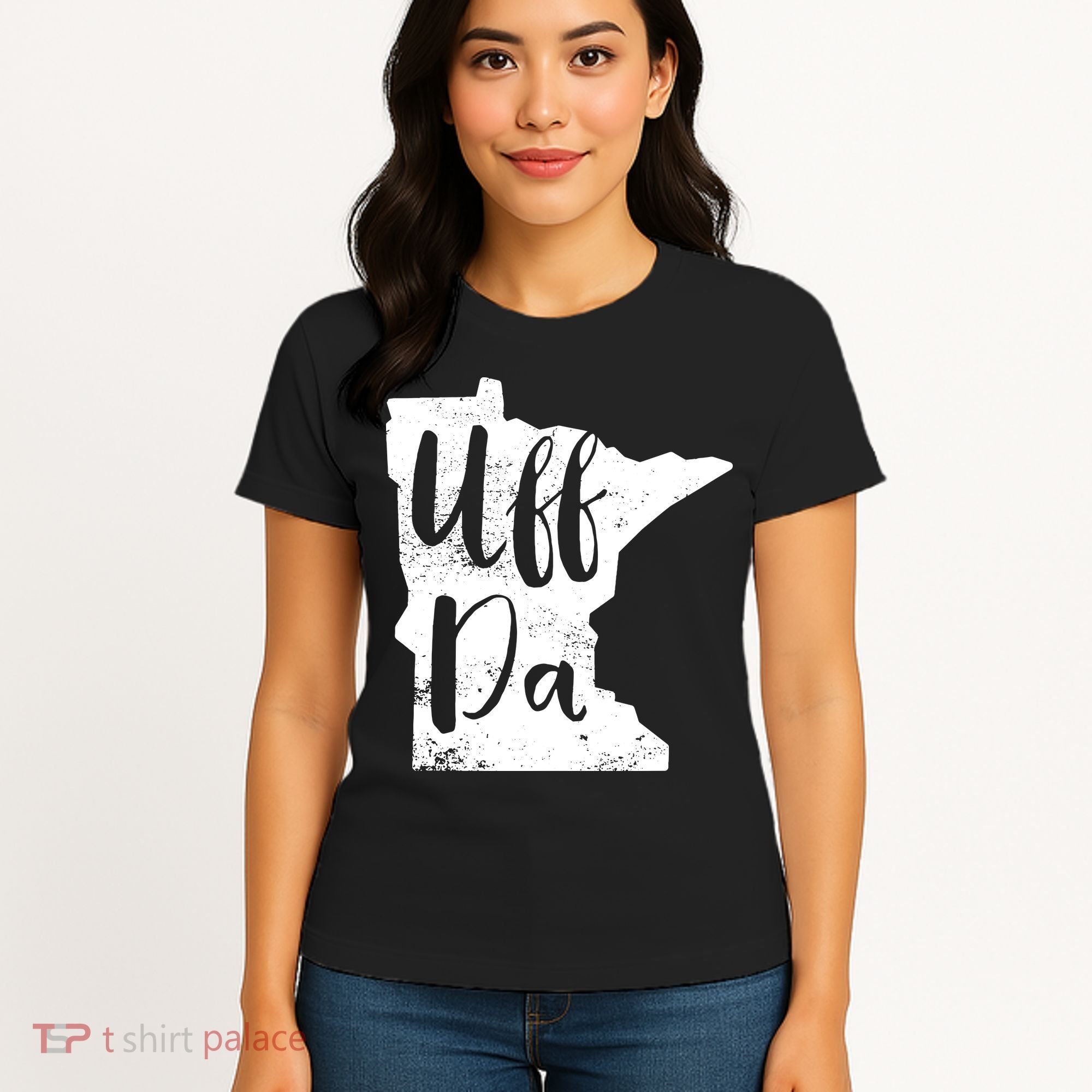 Uff Da Minnesota Map Funny Distressed Women's T-Shirt