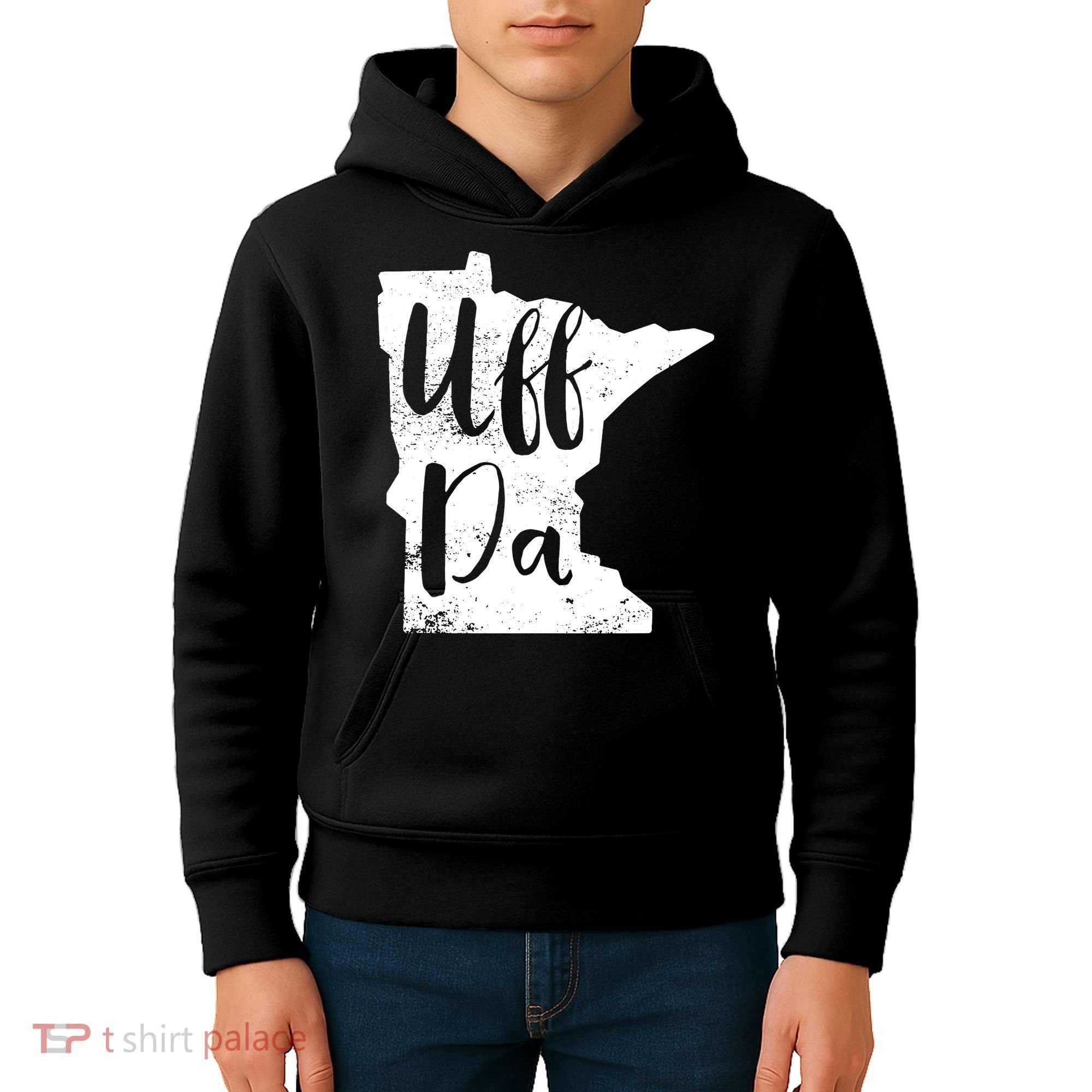Uff Da Minnesota Map Funny Distressed Kids Hoodie