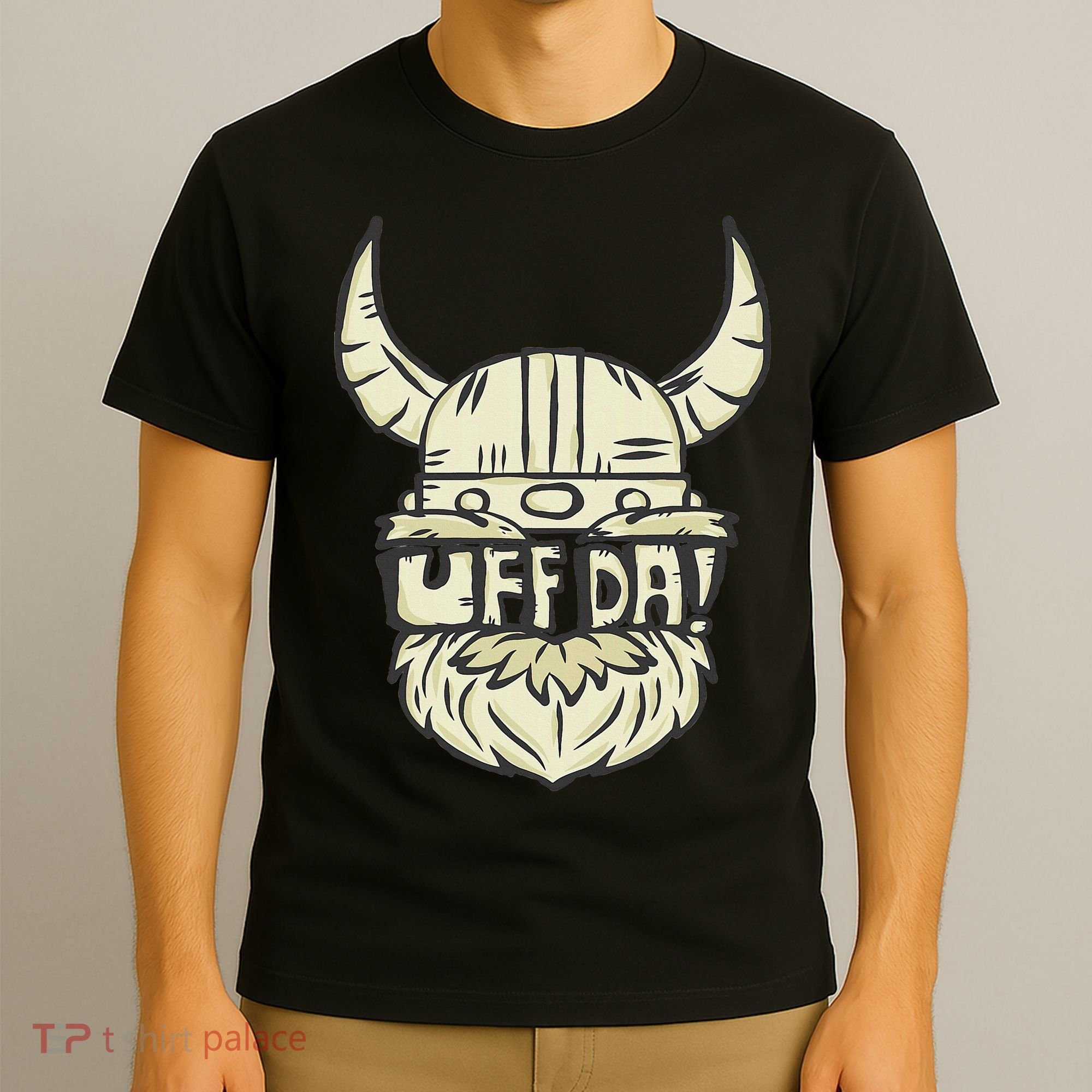 Uff Da Norwegian Quote Scandinavian Helmet T-Shirt