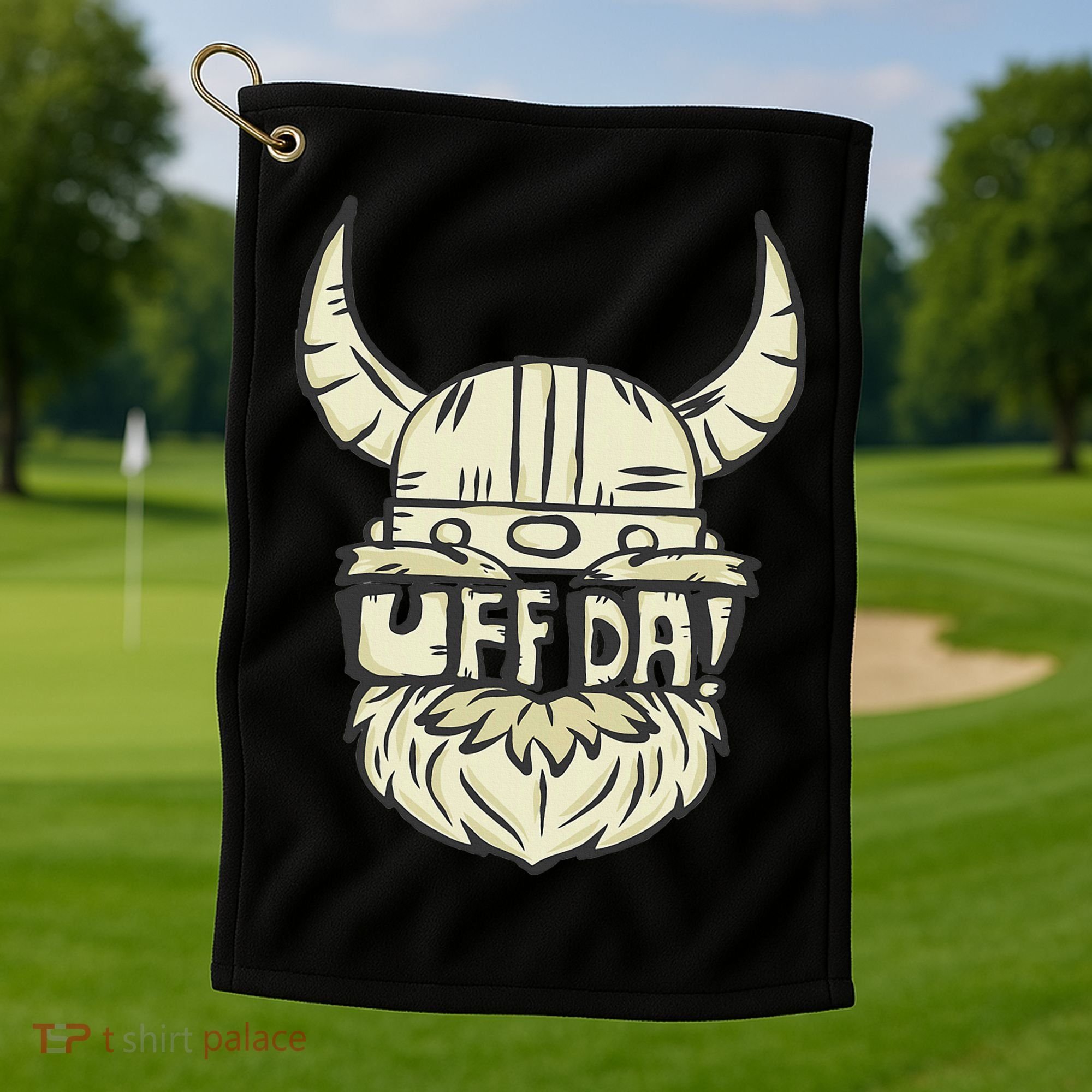 Uff Da Norwegian Quote Scandinavian Helmet Golf Towel