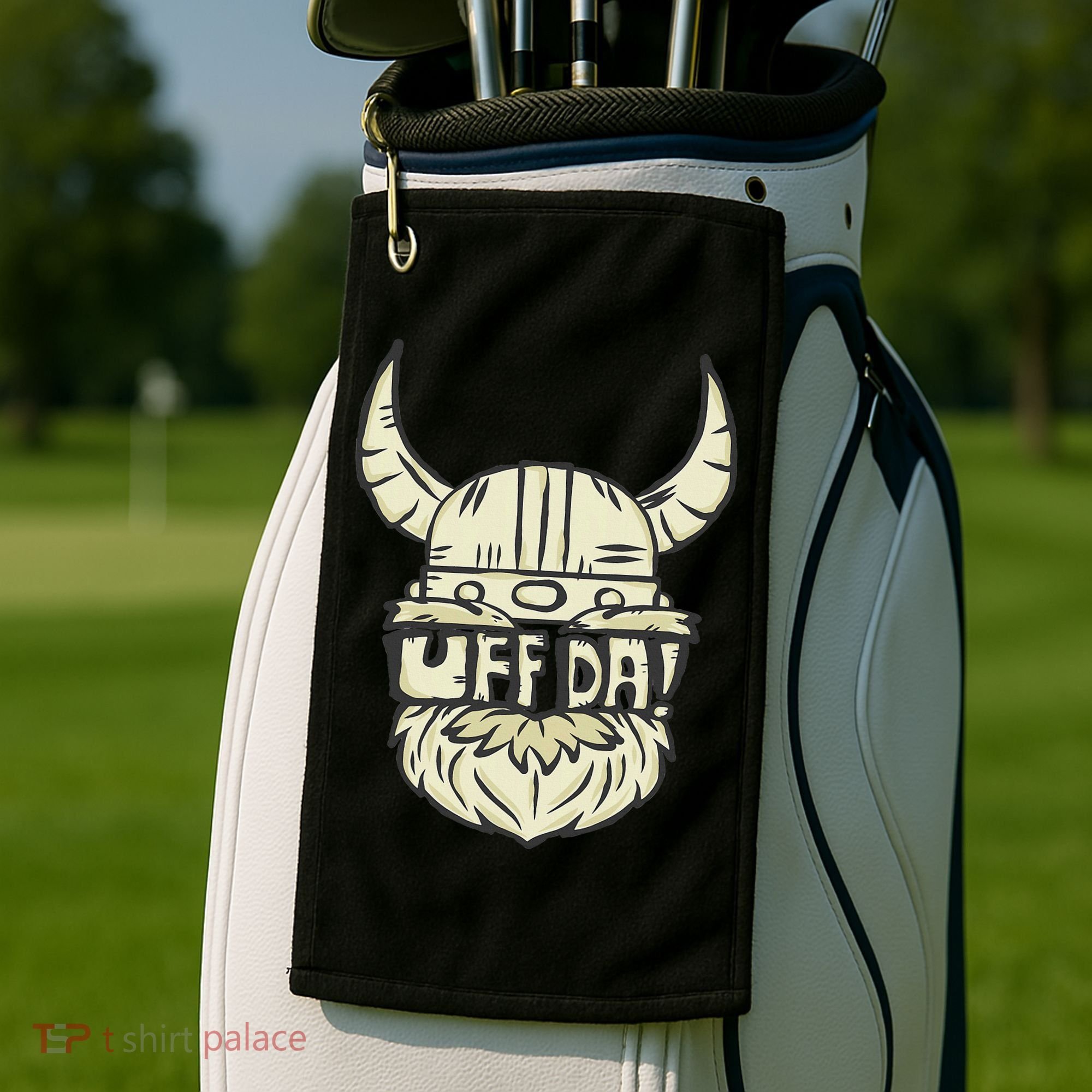 Uff Da Norwegian Quote Scandinavian Helmet Golf Towel