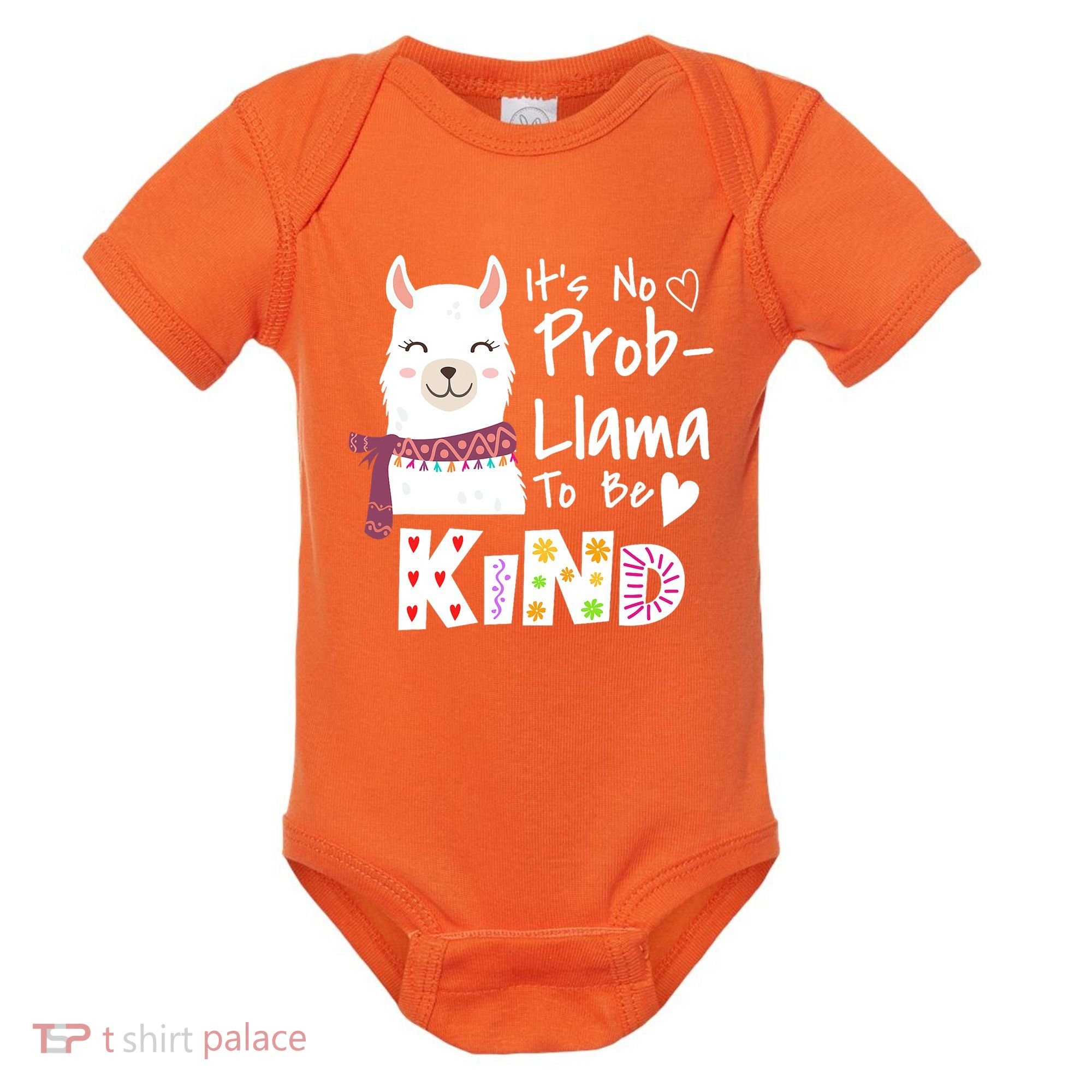 Unity Day Orange No Prob Llama Be Kind Anti Bullying Baby Bodysuit