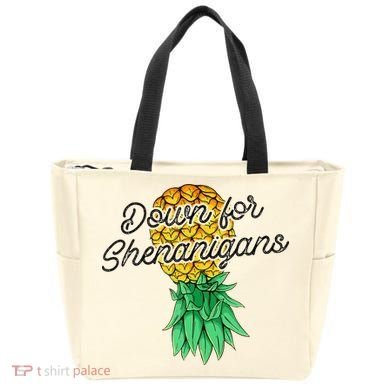 Upside Down Pineapple Down For Shenanigans Funny Swinger Tote Bag