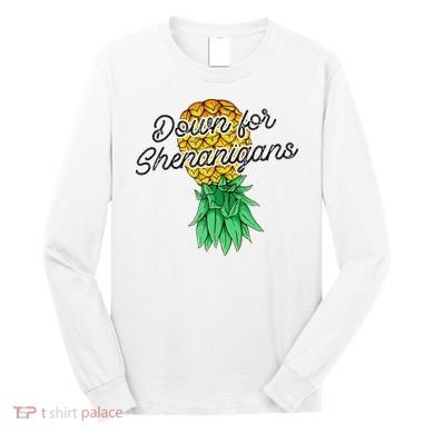 Upside Down Pineapple Down For Shenanigans Funny Swinger Long Sleeve Shirt
