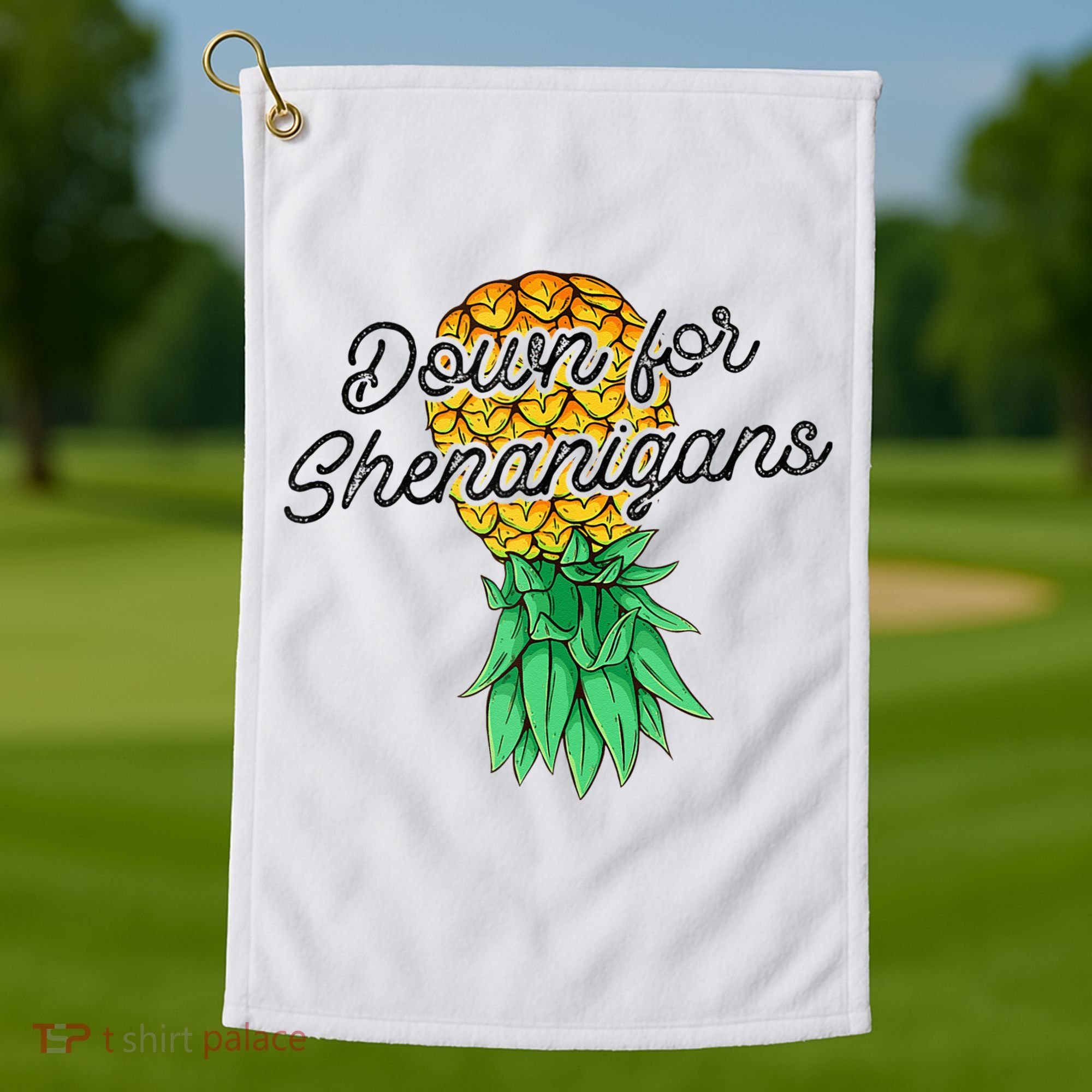 Upside Down Pineapple Down For Shenanigans Funny Swinger Golf Towel