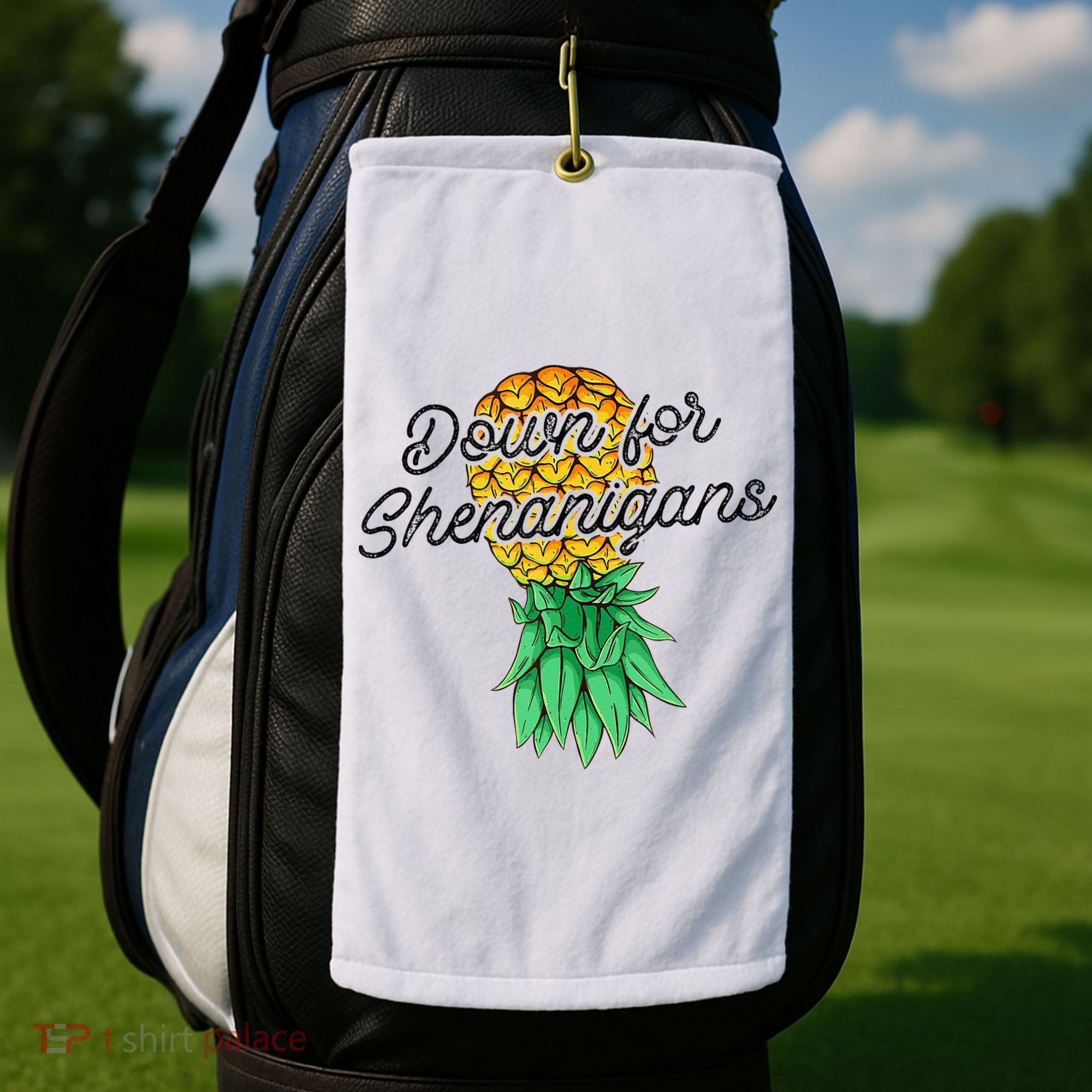 Upside Down Pineapple Down For Shenanigans Funny Swinger Golf Towel
