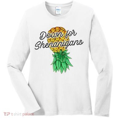 Upside Down Pineapple Down For Shenanigans Funny Swinger Women's Long Sleeve Shirt
