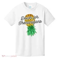Upside Down Pineapple Down For Shenanigans Funny Swinger Kids T-Shirt thumb 0