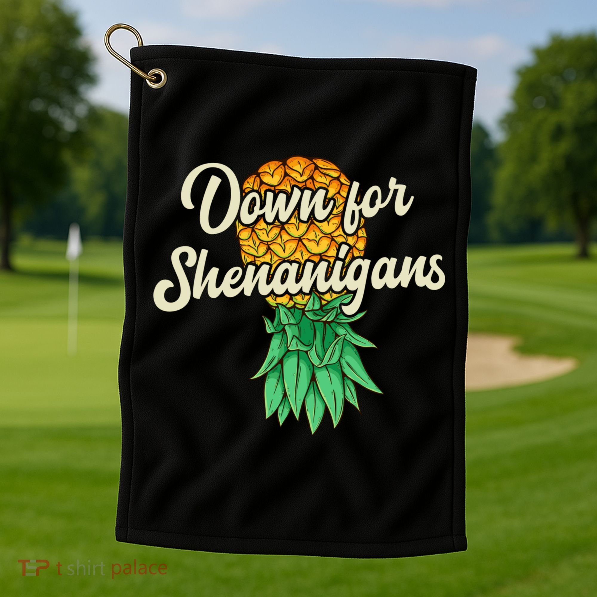 Upside Down Pineapple Down For Shenanigans Funny Swinger Golf Towel