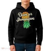 Upside Down Pineapple Down For Shenanigans Funny Swinger Kids Hoodie thumb 4