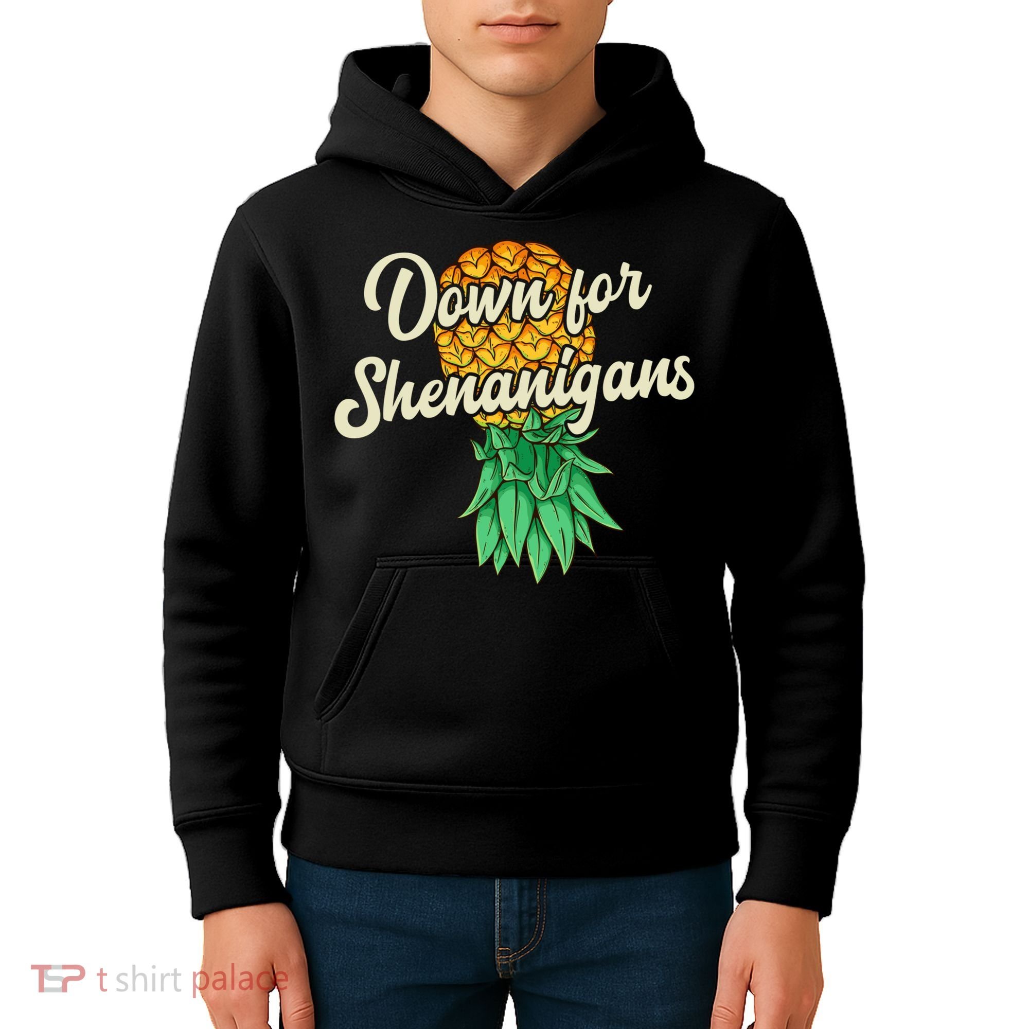 Upside Down Pineapple Down For Shenanigans Funny Swinger Kids Hoodie