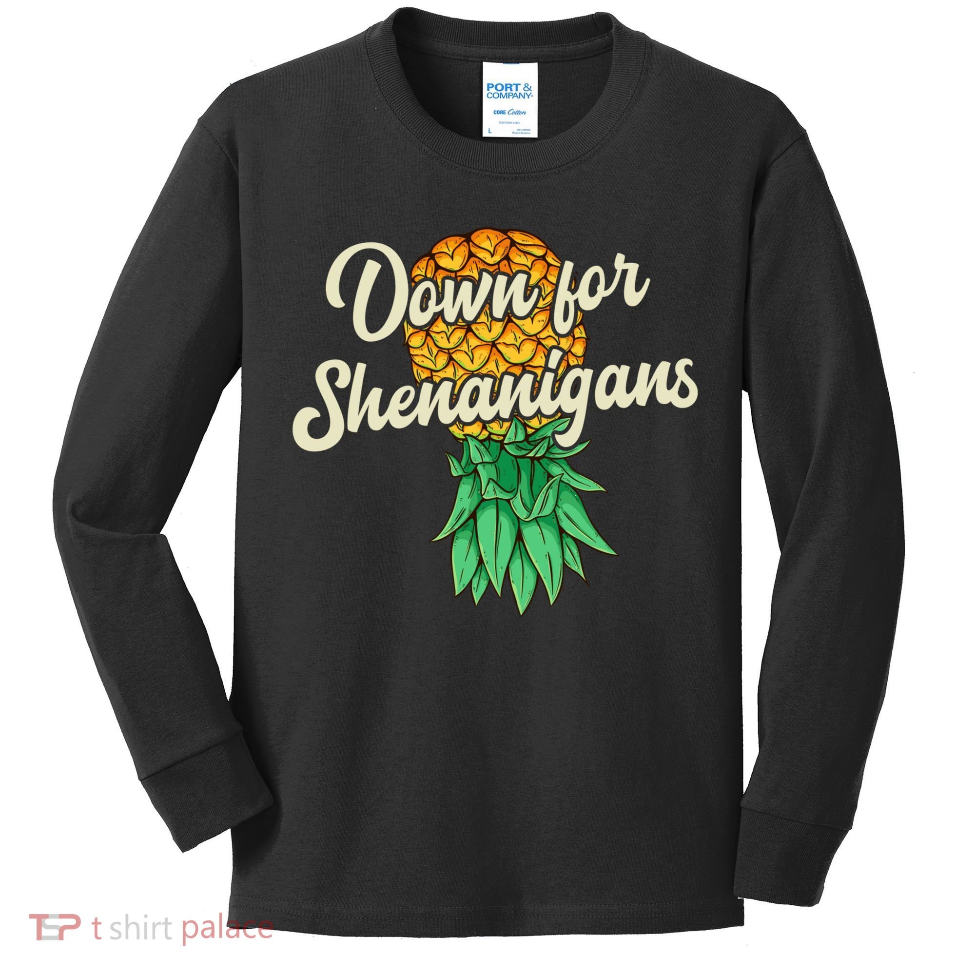 Upside Down Pineapple Down For Shenanigans Funny Swinger Kids Long Sleeve Shirt