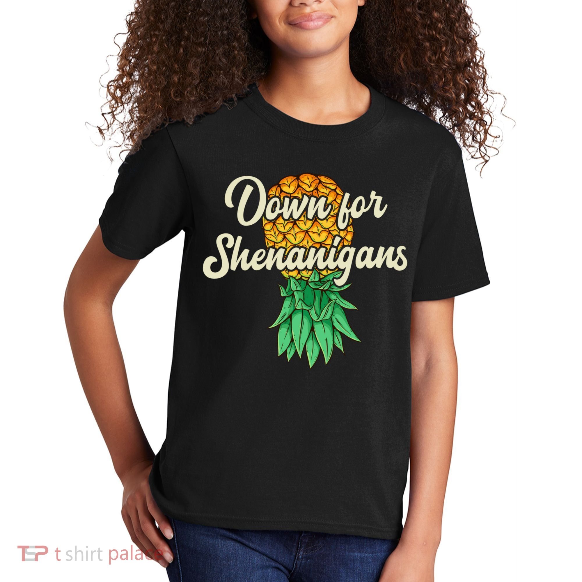 Upside Down Pineapple Down For Shenanigans Funny Swinger Kids T-Shirt
