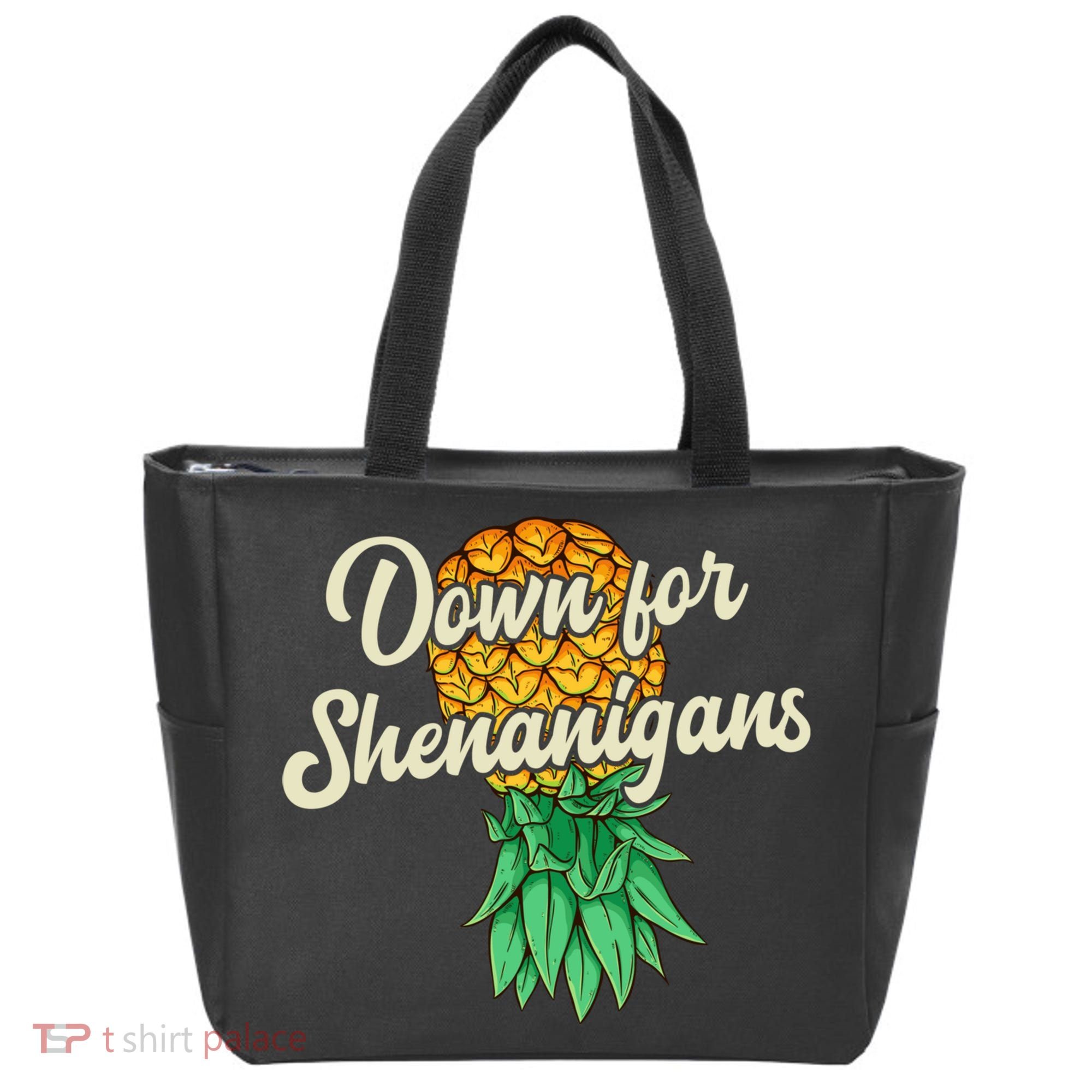Upside Down Pineapple Down For Shenanigans Funny Swinger Tote Bag