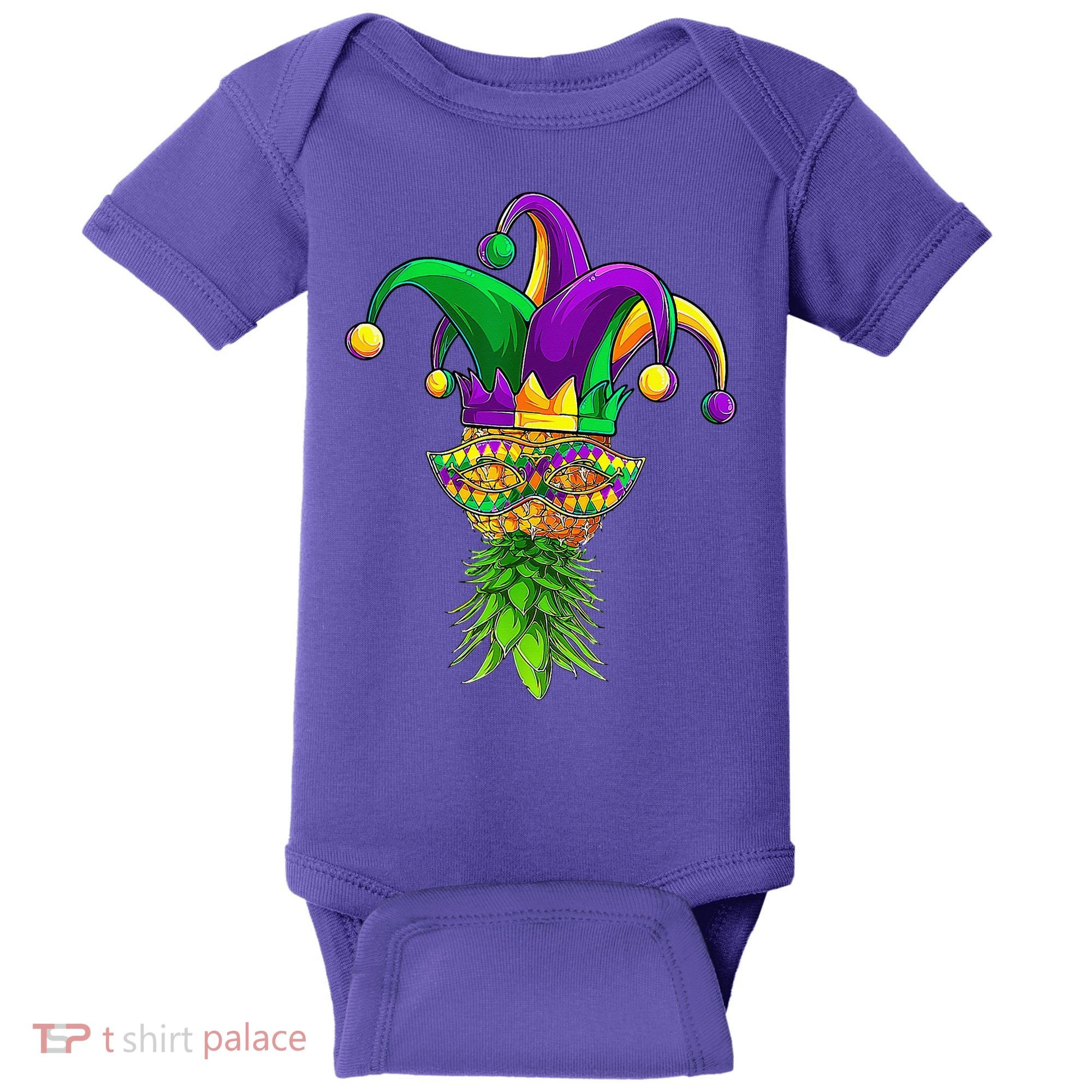 Upside Down Pineapple Mask Mardi Gras Baby Bodysuit
